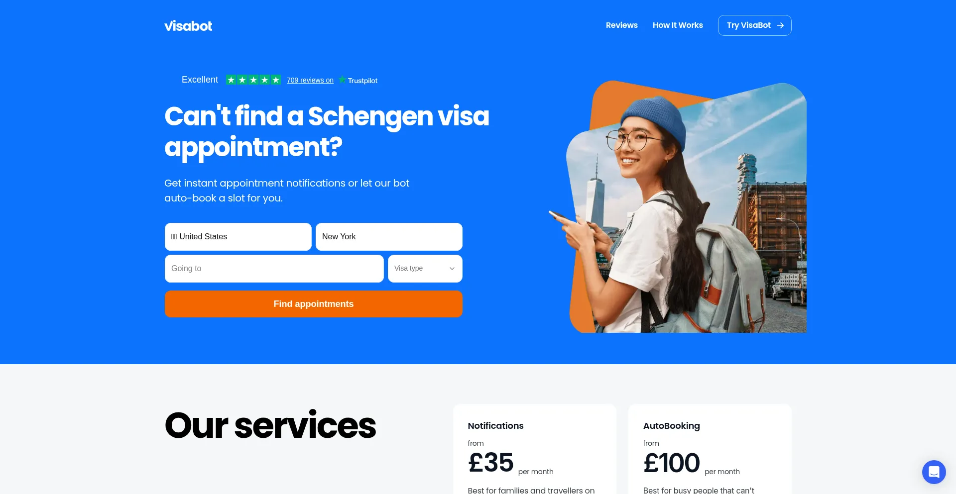 Website screenshot of Visabot.eu