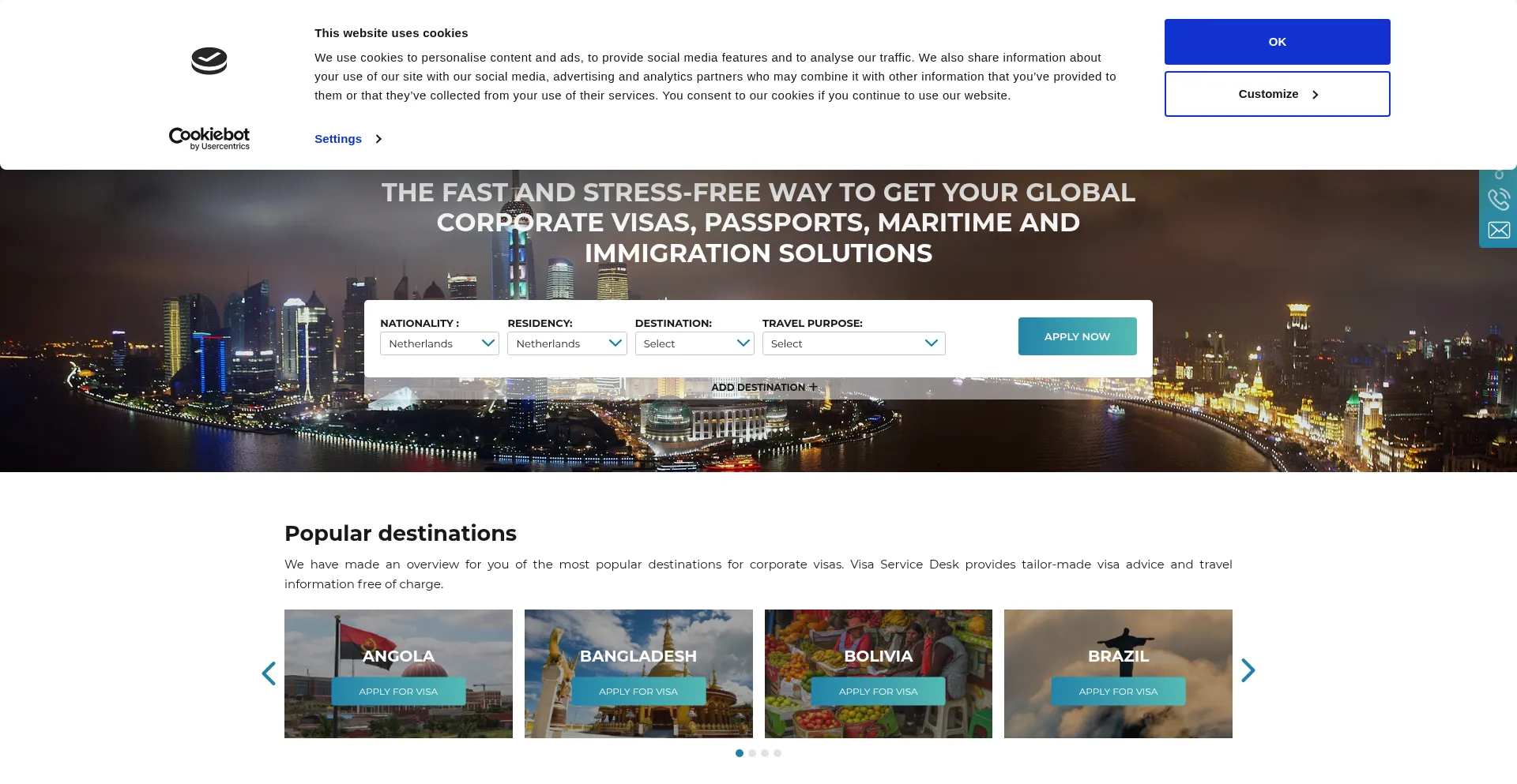 Website screenshot of Visaservicedesk.com