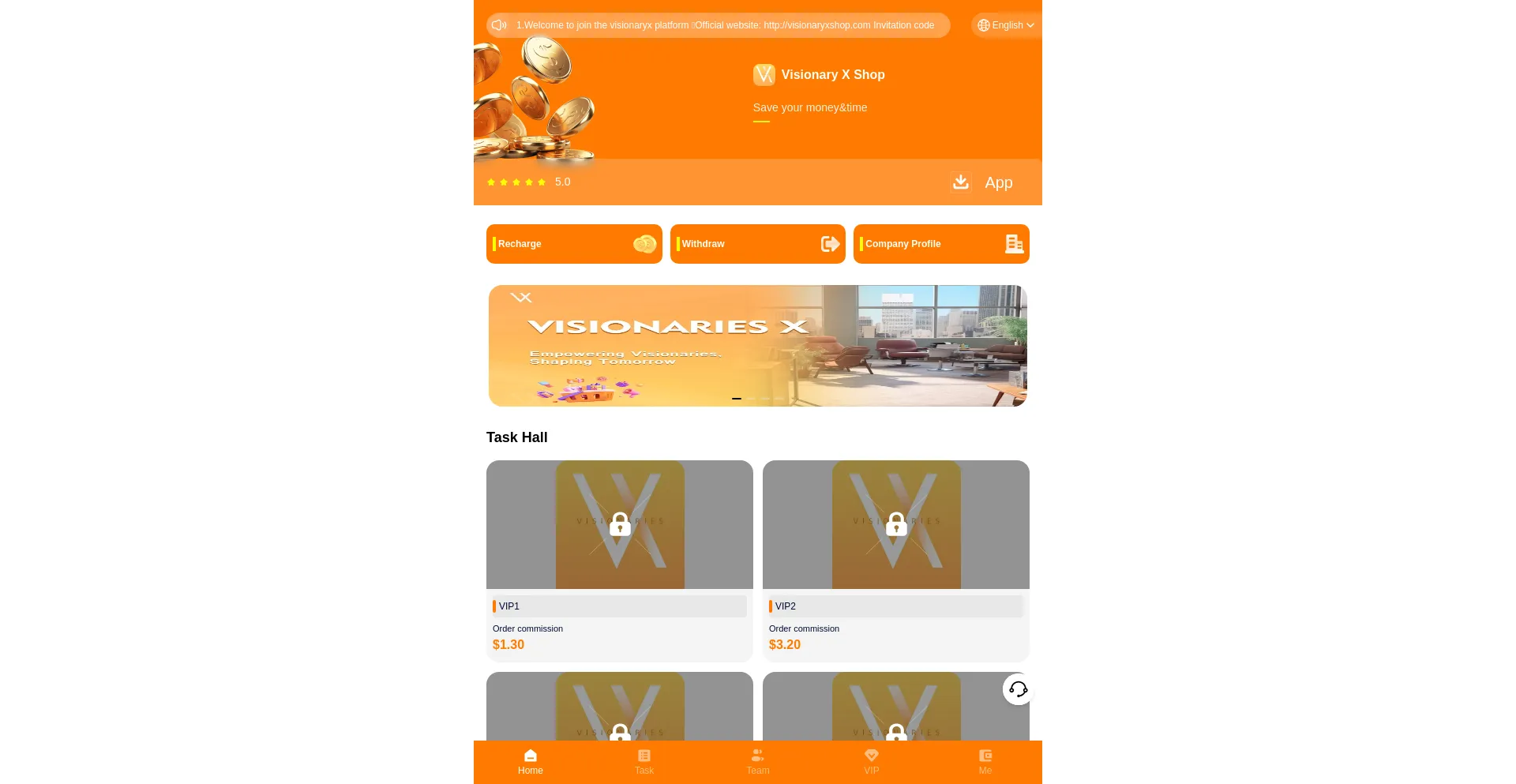 Website screenshot of Visionaryxshop.com