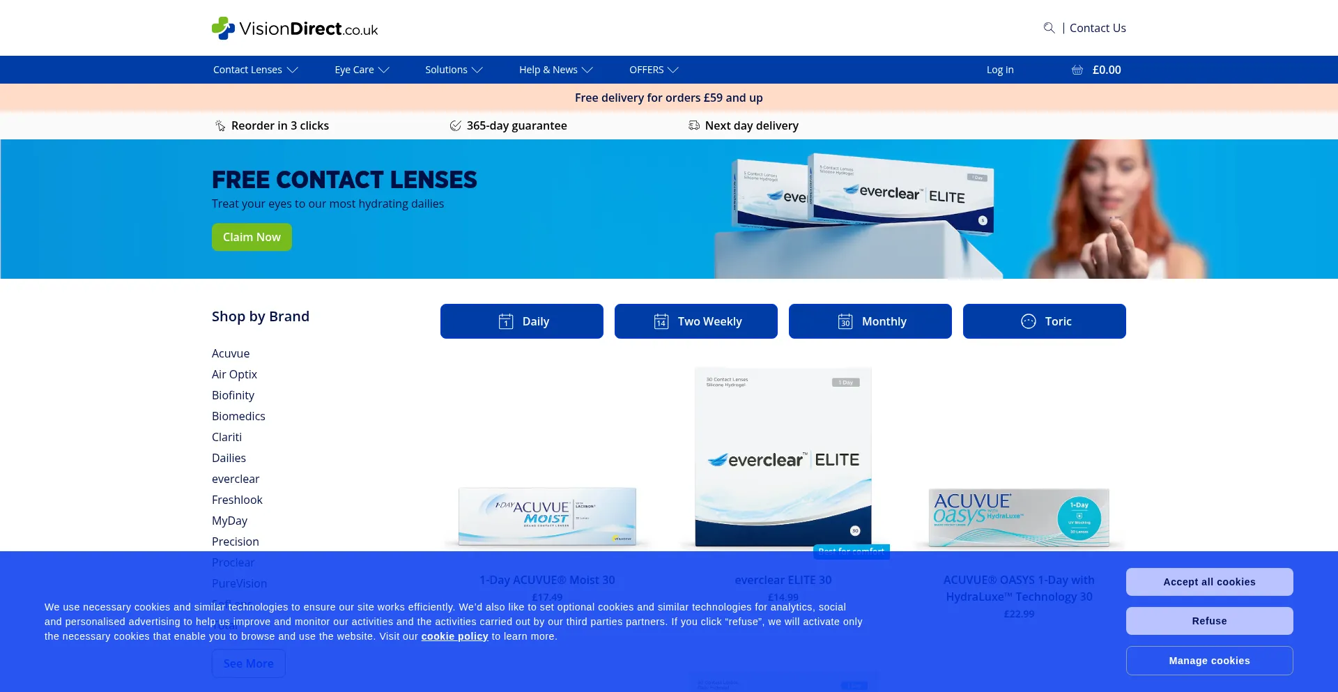 Website screenshot of Visiondirect.co.uk