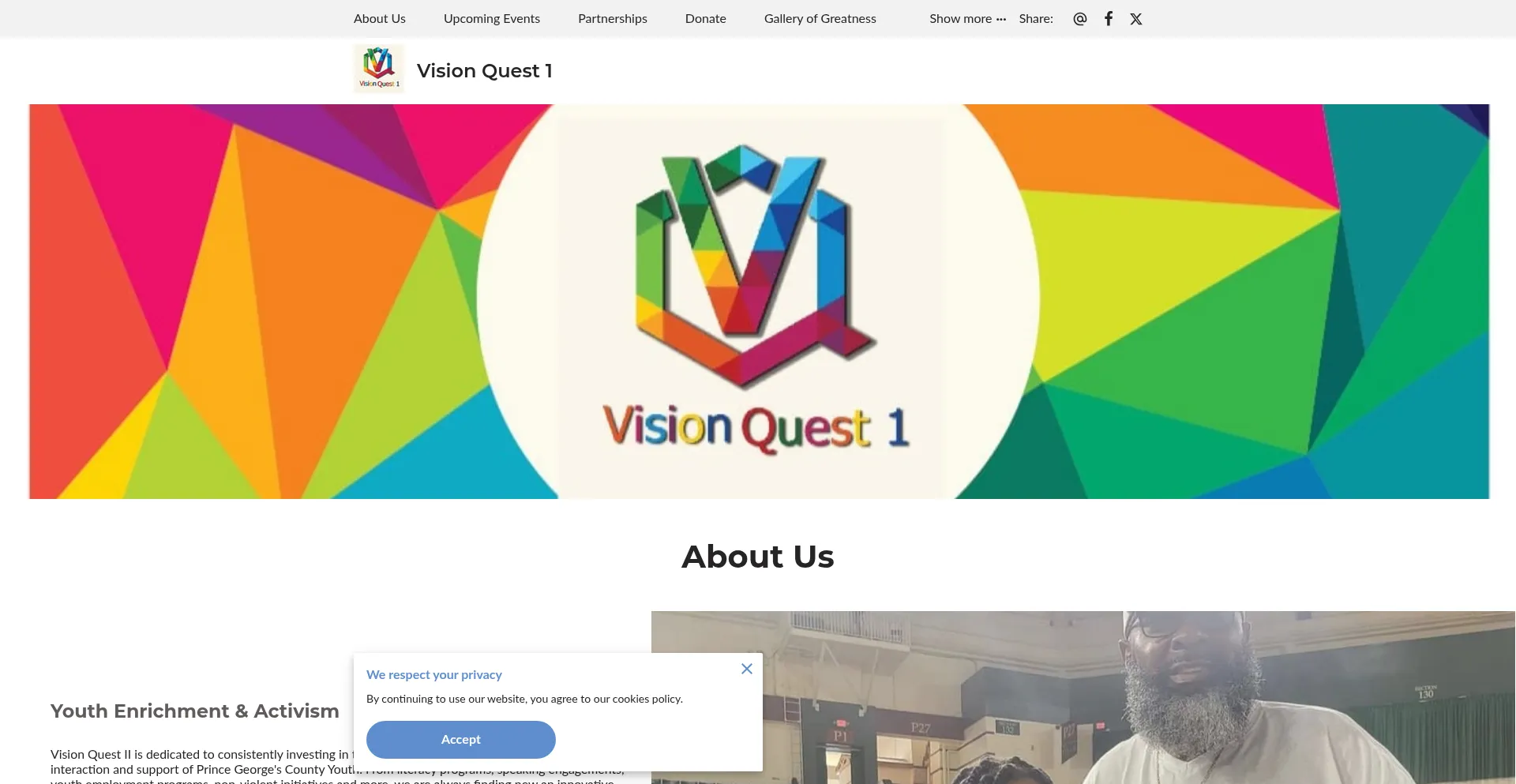 Website screenshot of Visionquest1.com
