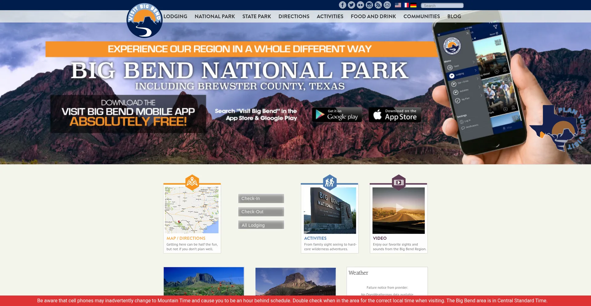 Website screenshot of Visitbigbend.com