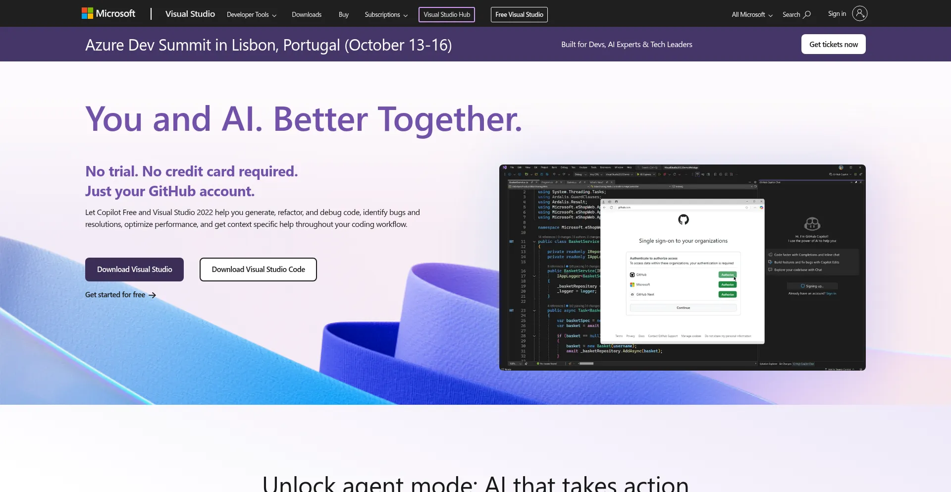 Website screenshot of Visualstudio.microsoft.com