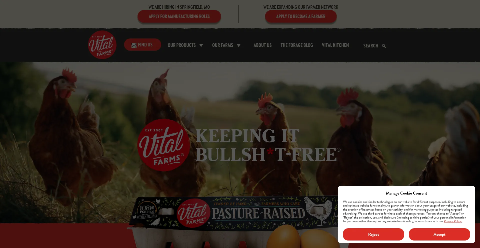 Website screenshot of Vitalfarms.com