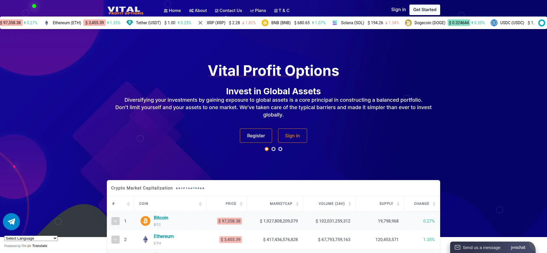 Website screenshot of Vitalprofopt.live