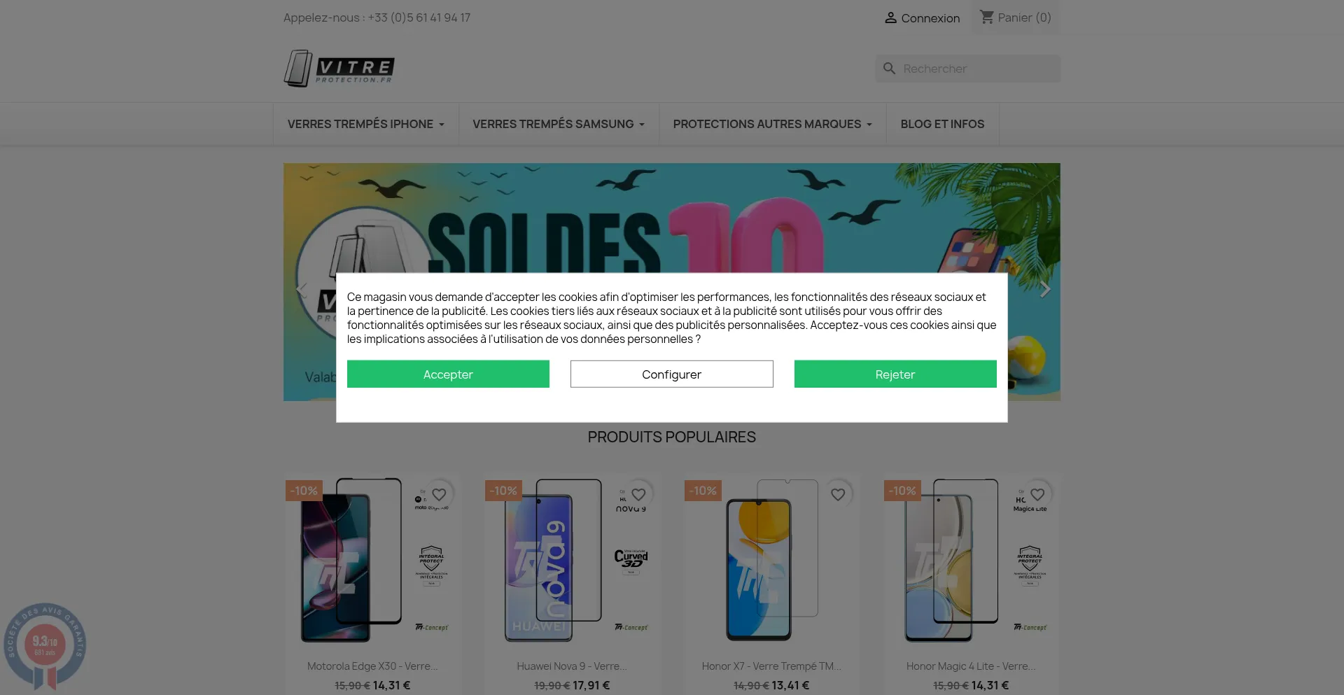 Website screenshot of Vitre-protection.fr