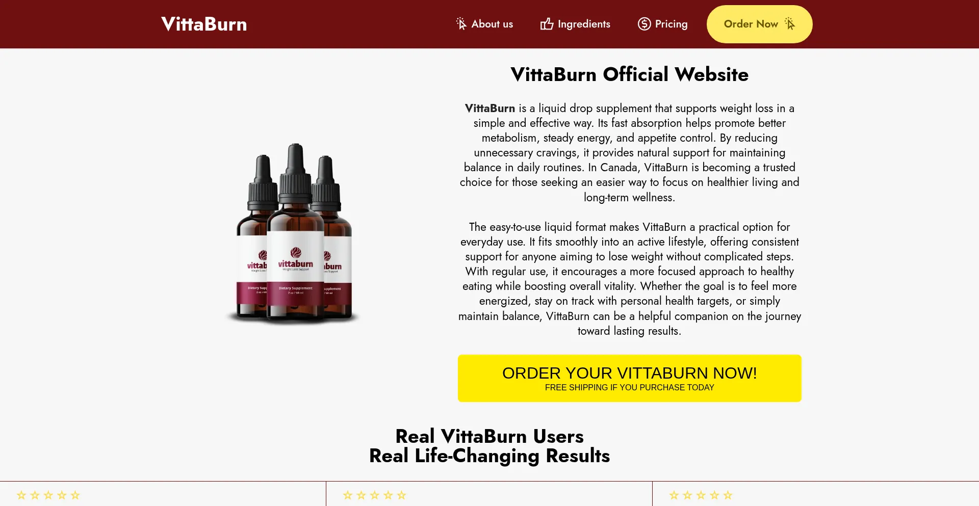 Website screenshot of Vittaburn.ca