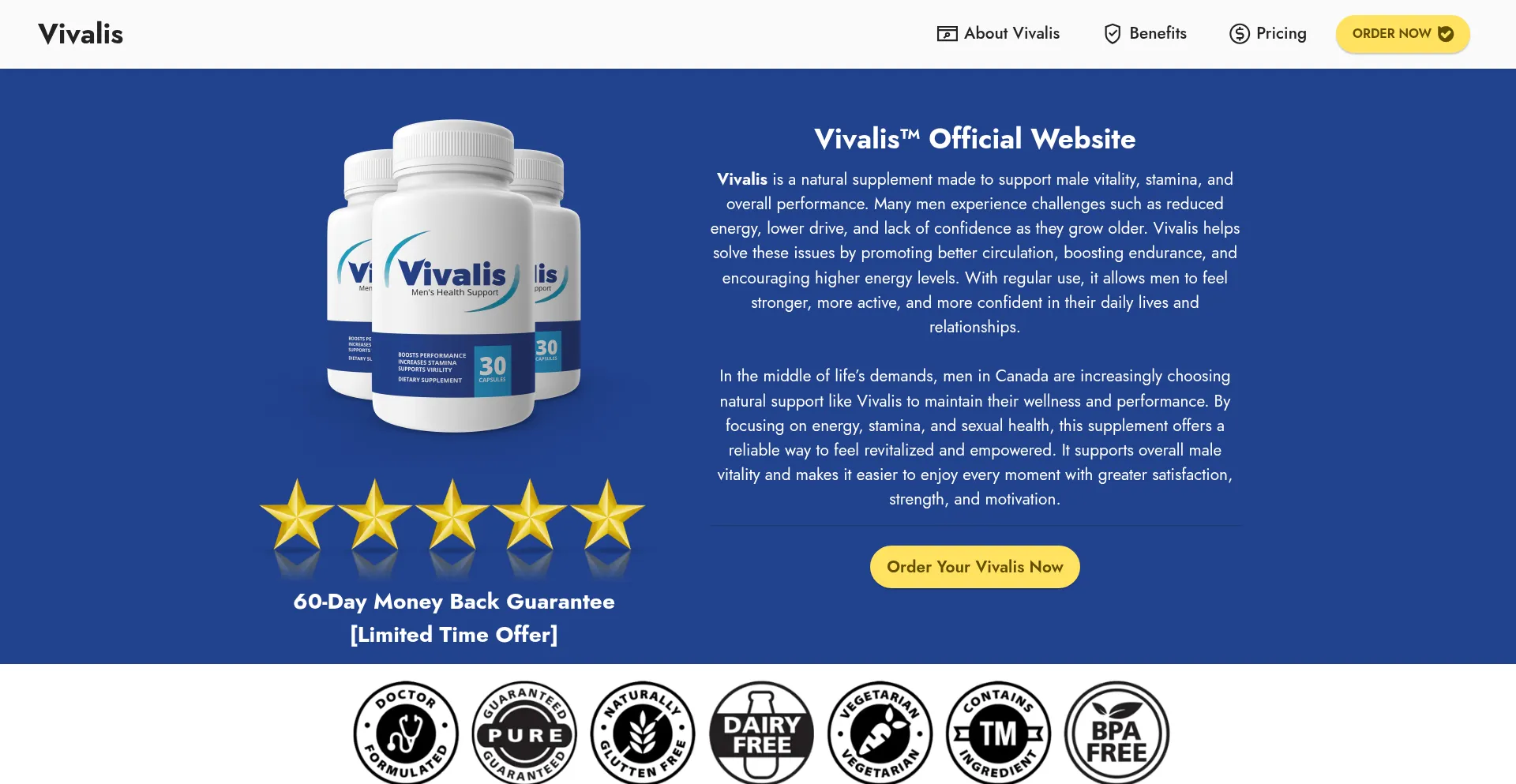 Website screenshot of Vivalis.ca