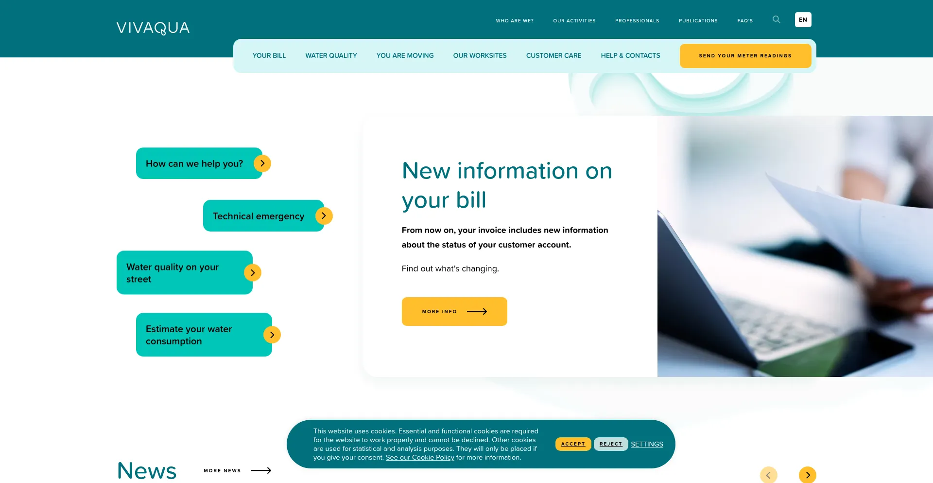 Website screenshot of Vivaqua.be