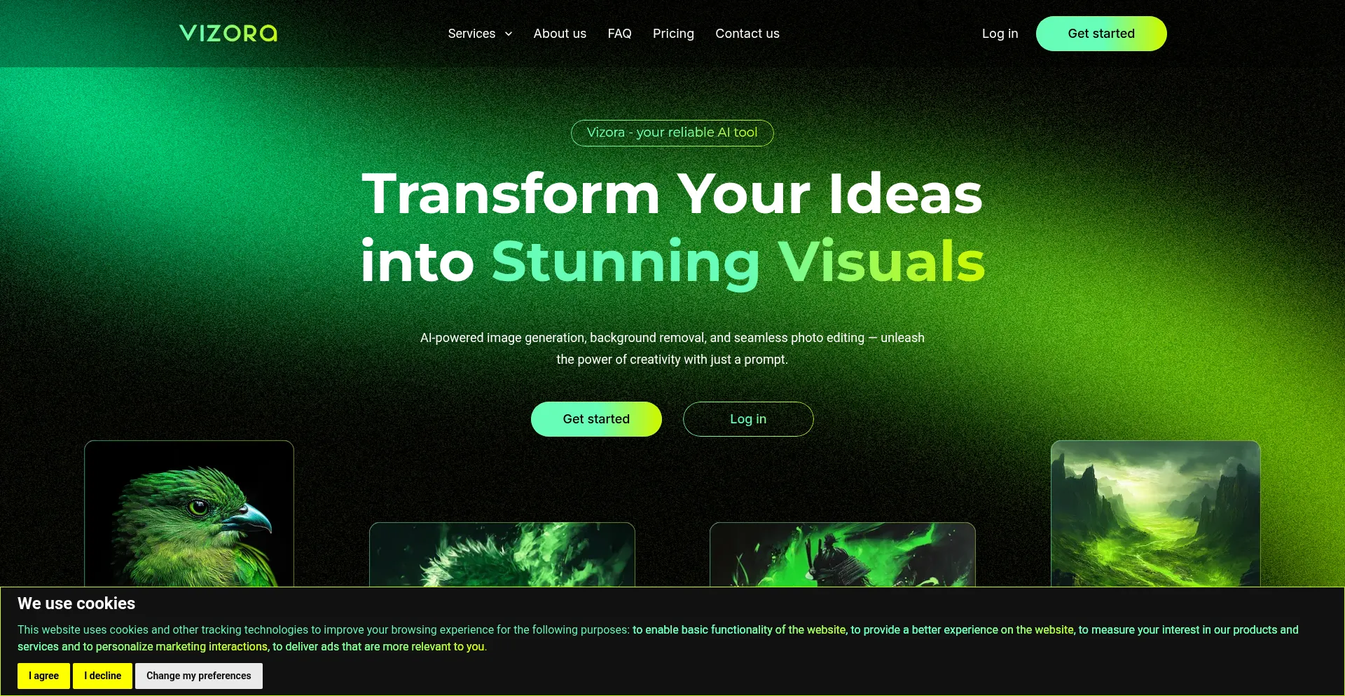 Website screenshot of Vizora.ai