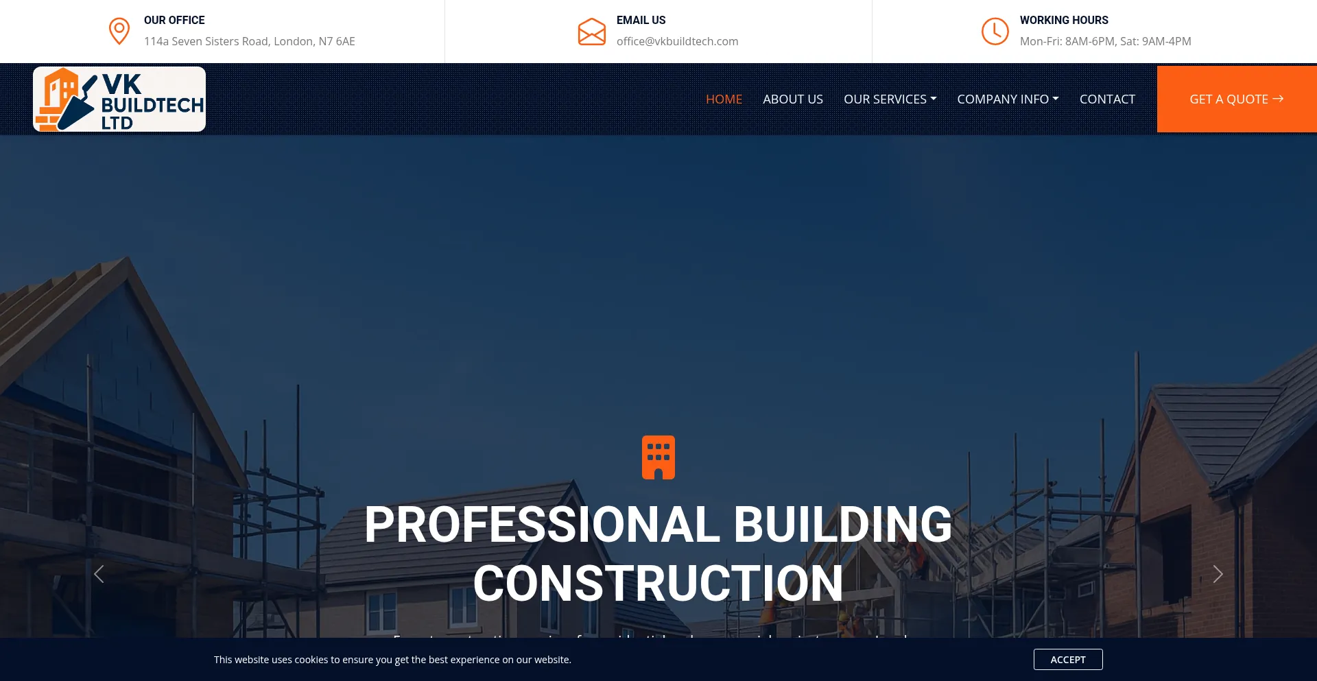 Website screenshot of Vkbuildtech.com