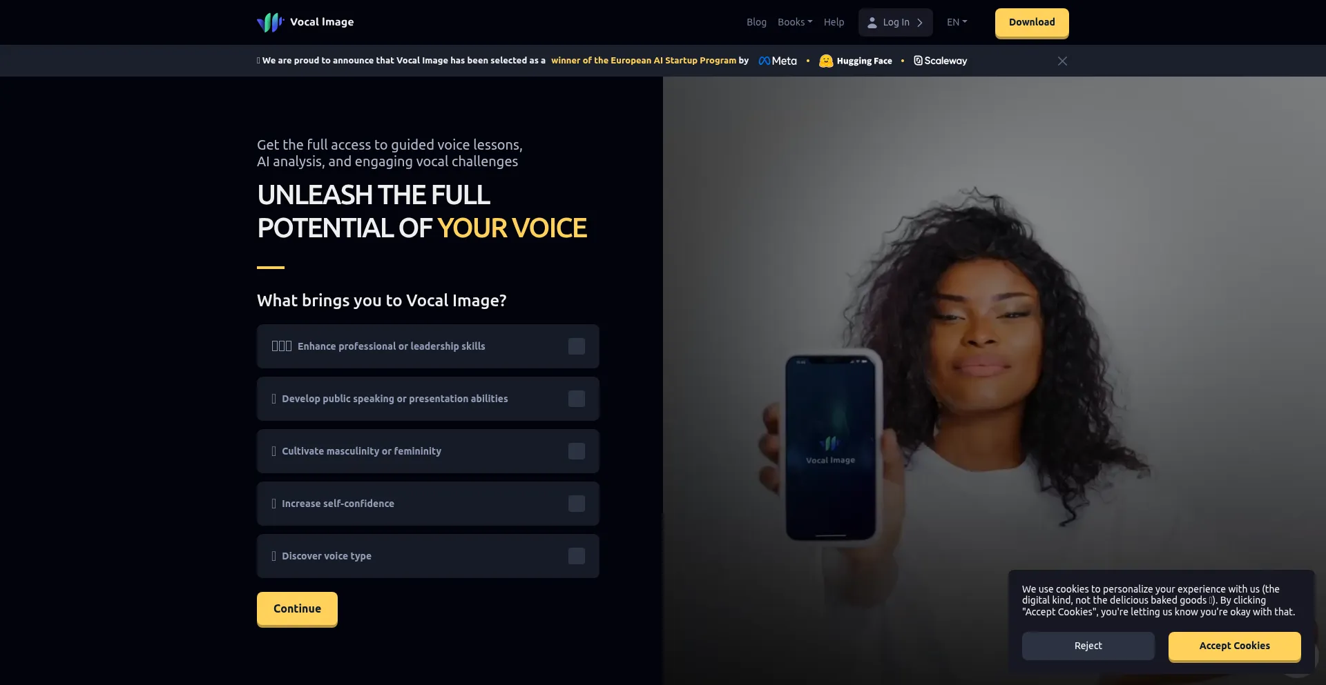 Website screenshot of Vocalimage.app