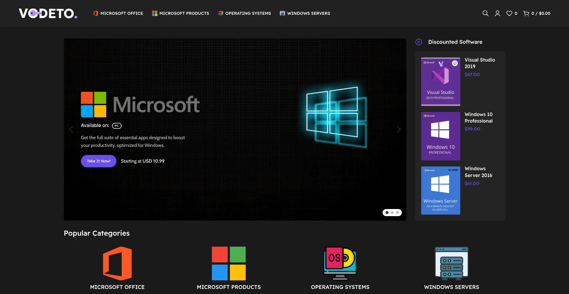 Website screenshot of Vodeto.com