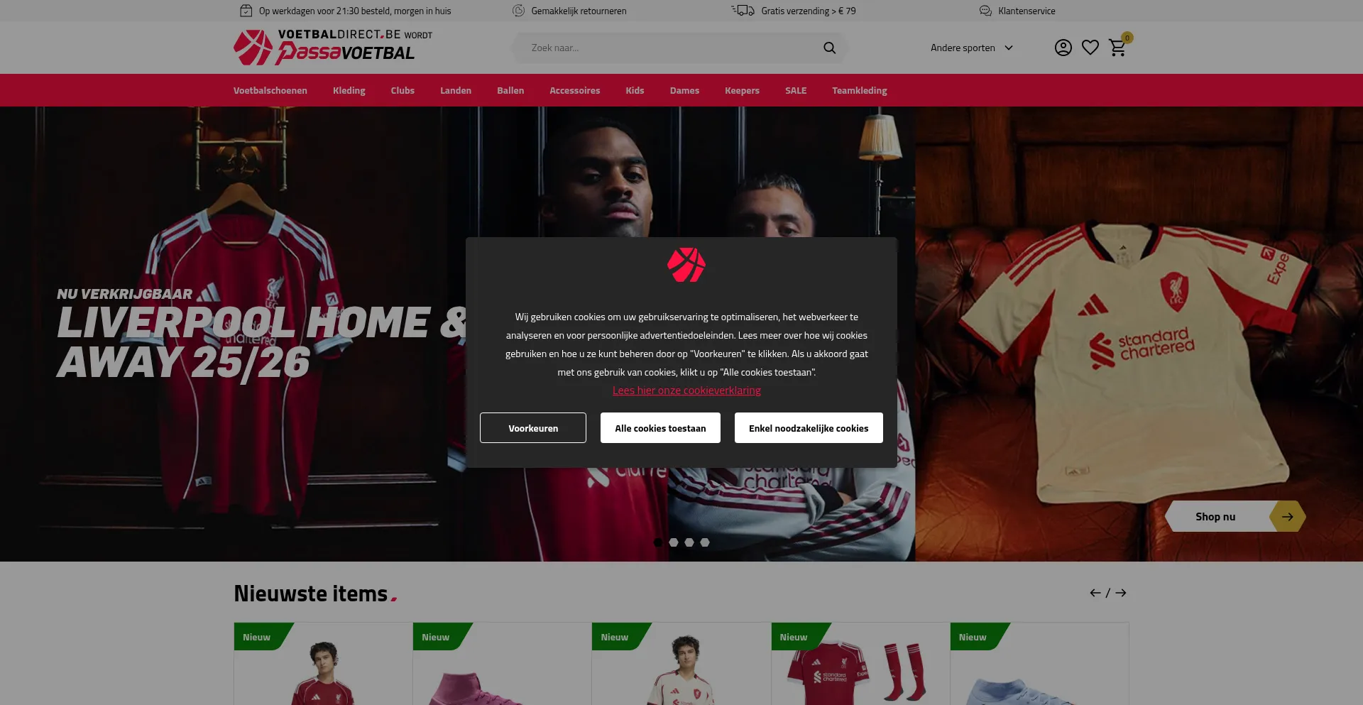 Website screenshot of Voetbaldirect.be