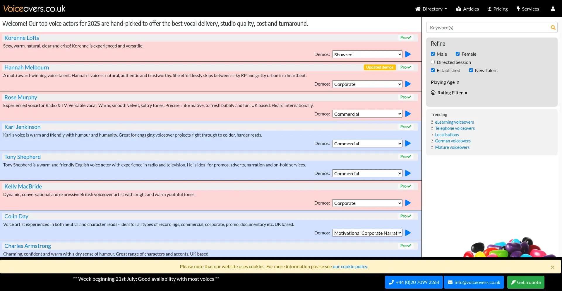Website screenshot of Voiceovers.co.uk