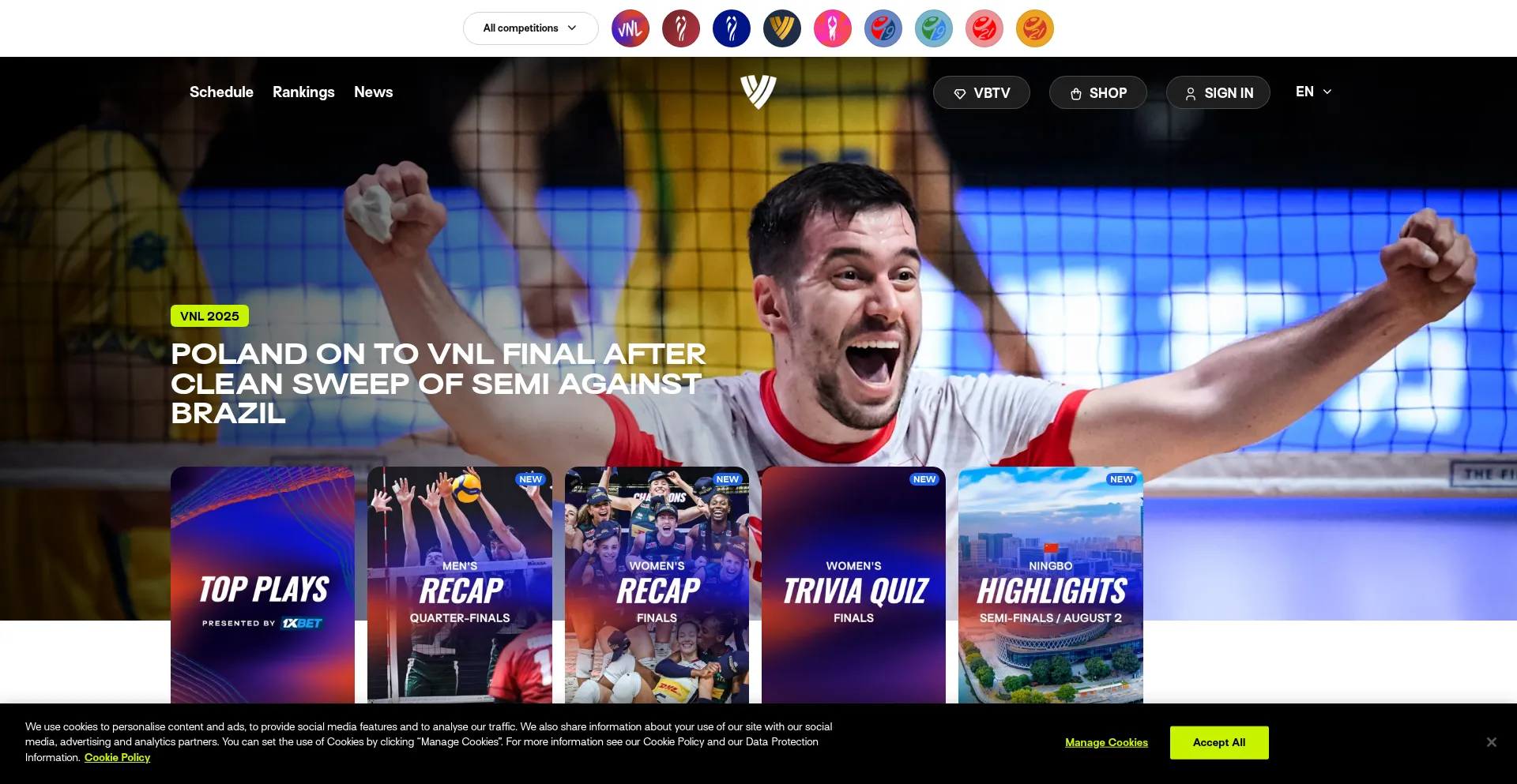 Website screenshot of Volleyballworld.com