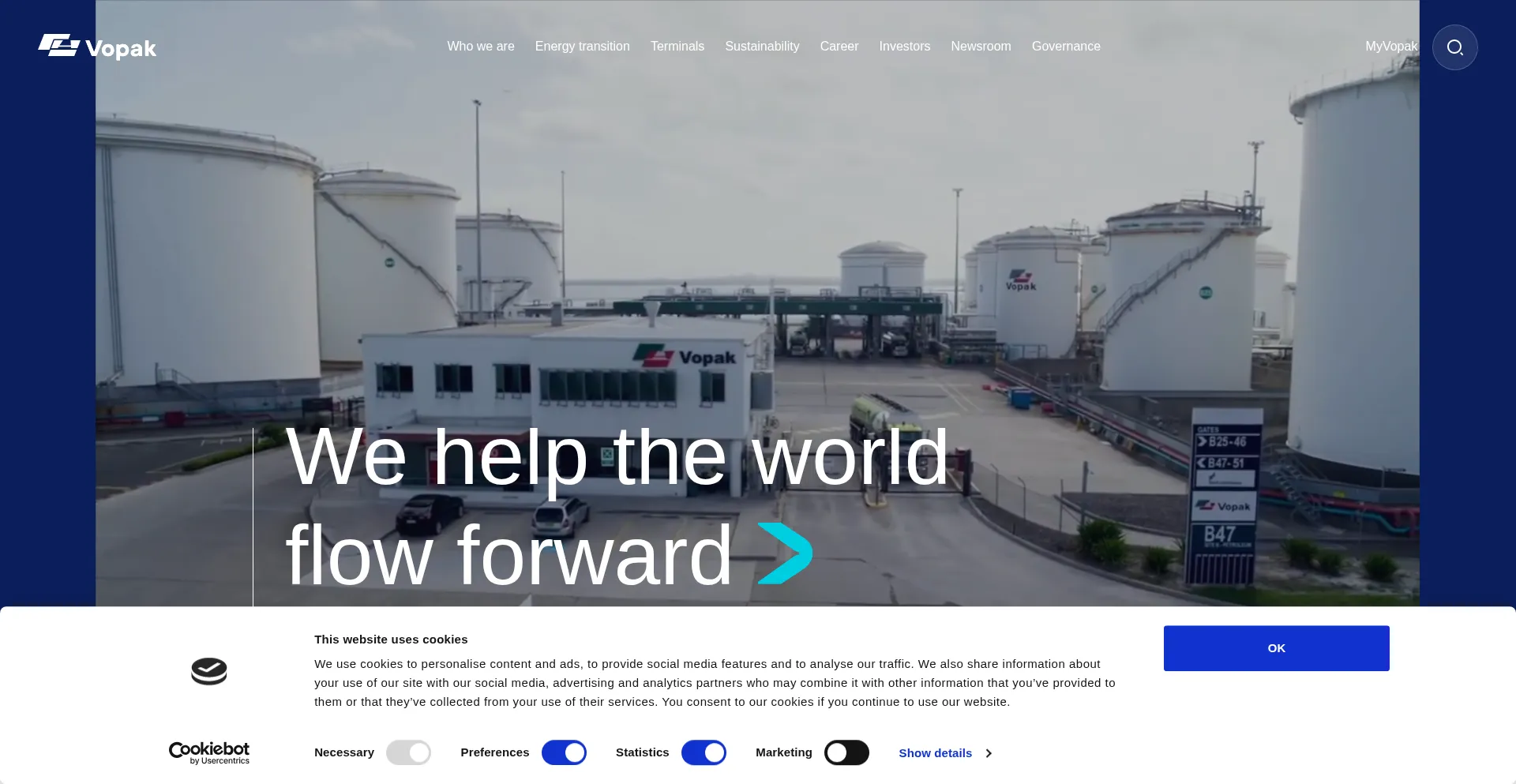 Website screenshot of Vopak.com