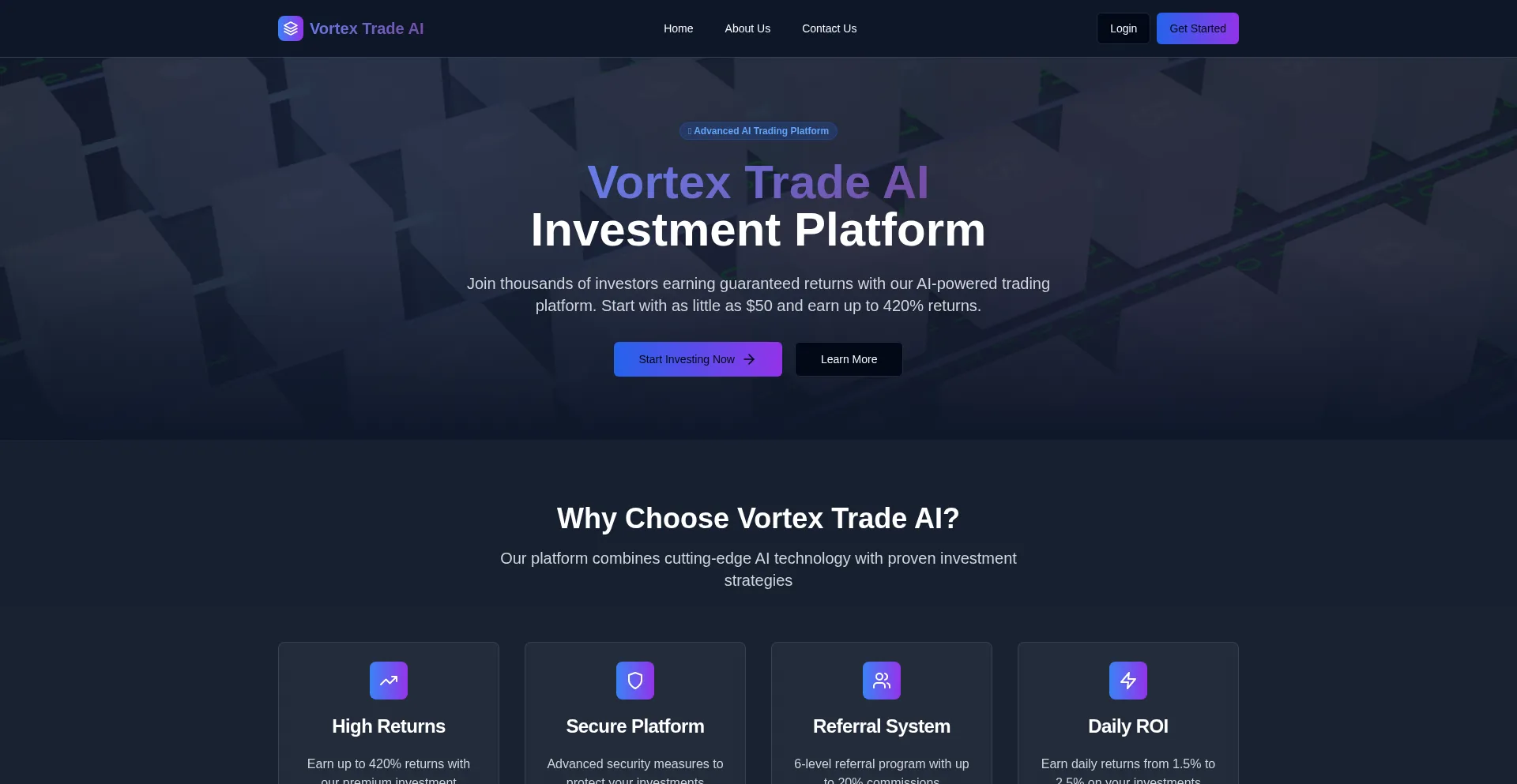 Website screenshot of Vortextrade-ai.pro