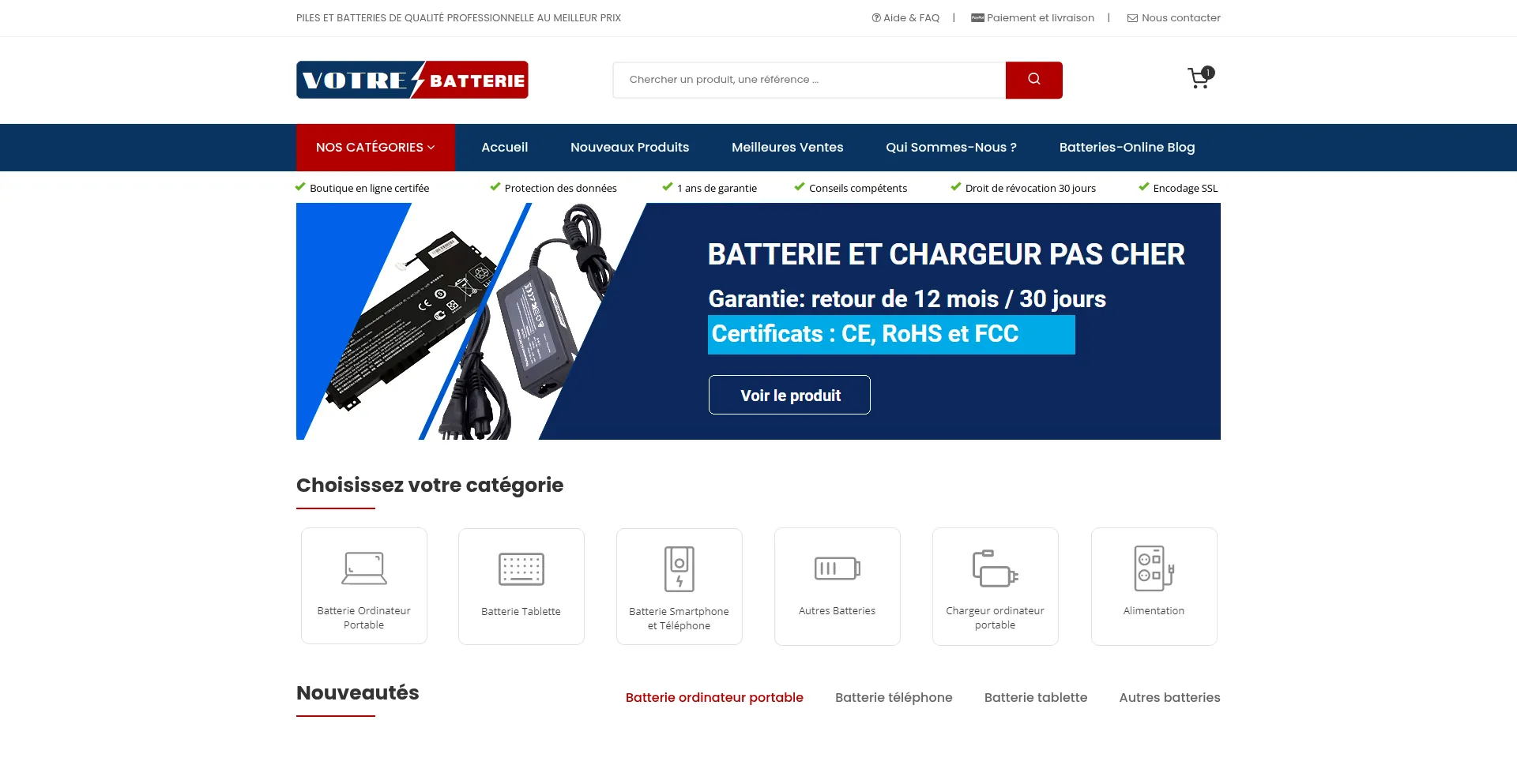 Website screenshot of Votrebatterie.com