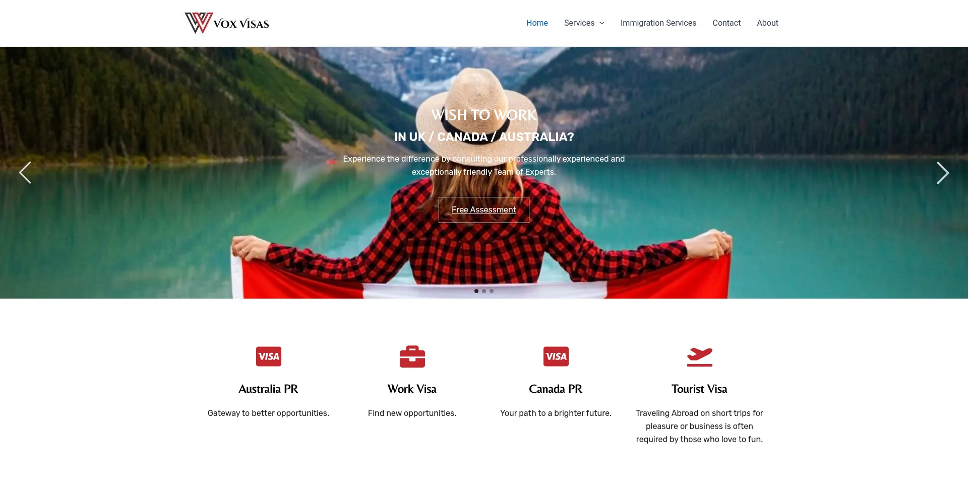 Website screenshot of Voxvisas.com