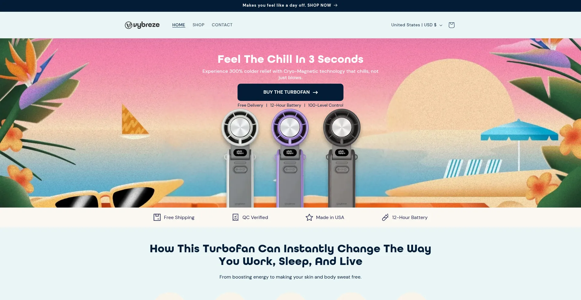 Website screenshot of Vybreze.com