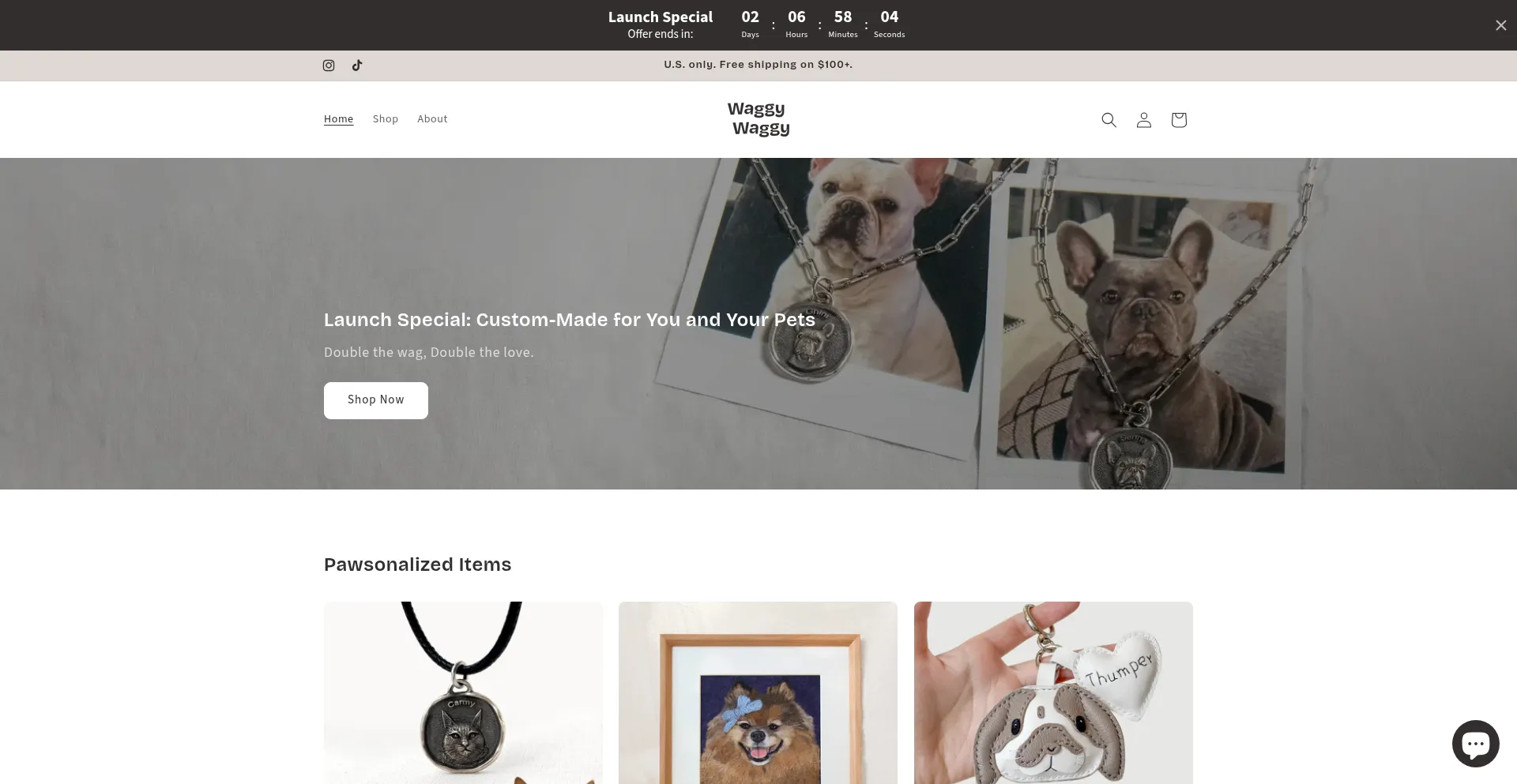 Website screenshot of Waggywaggypets.com