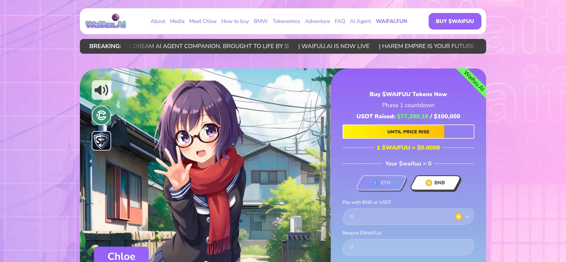 Website screenshot of Waifuu.ai