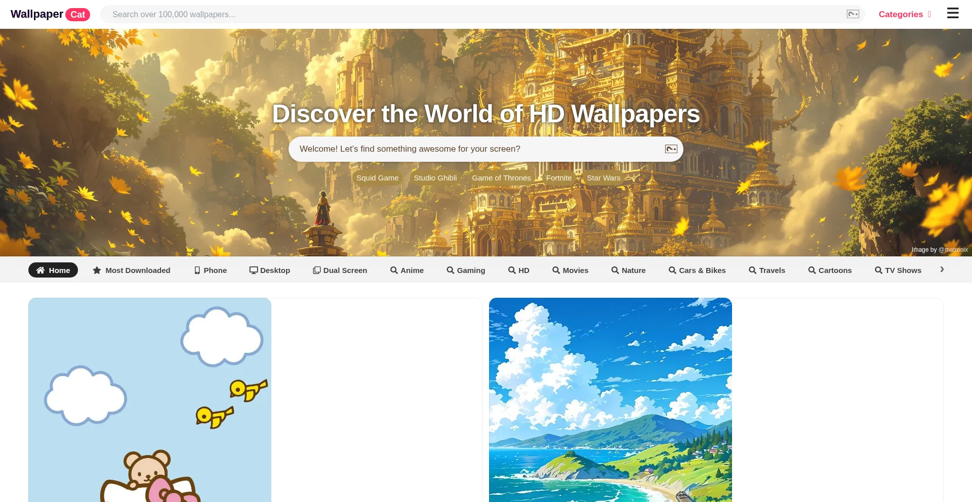 Website screenshot of Wallpapercat.com