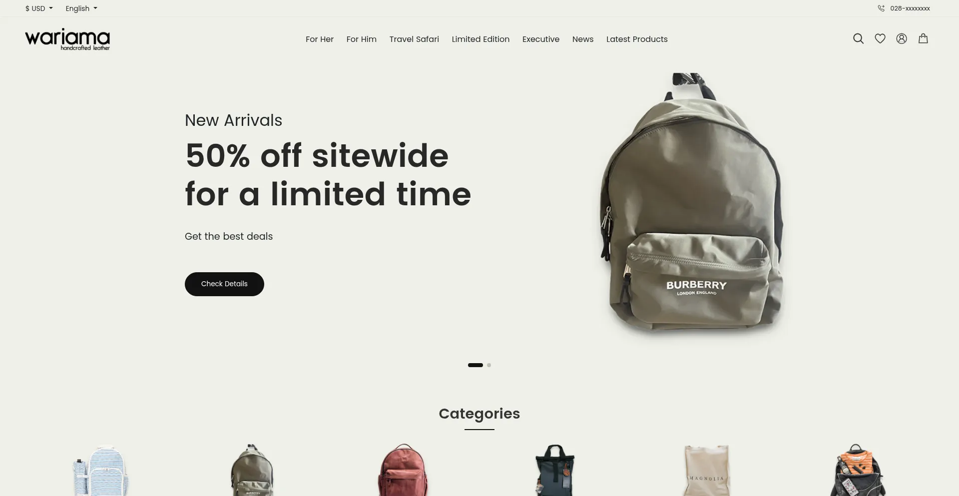 Website screenshot of Wariama.com