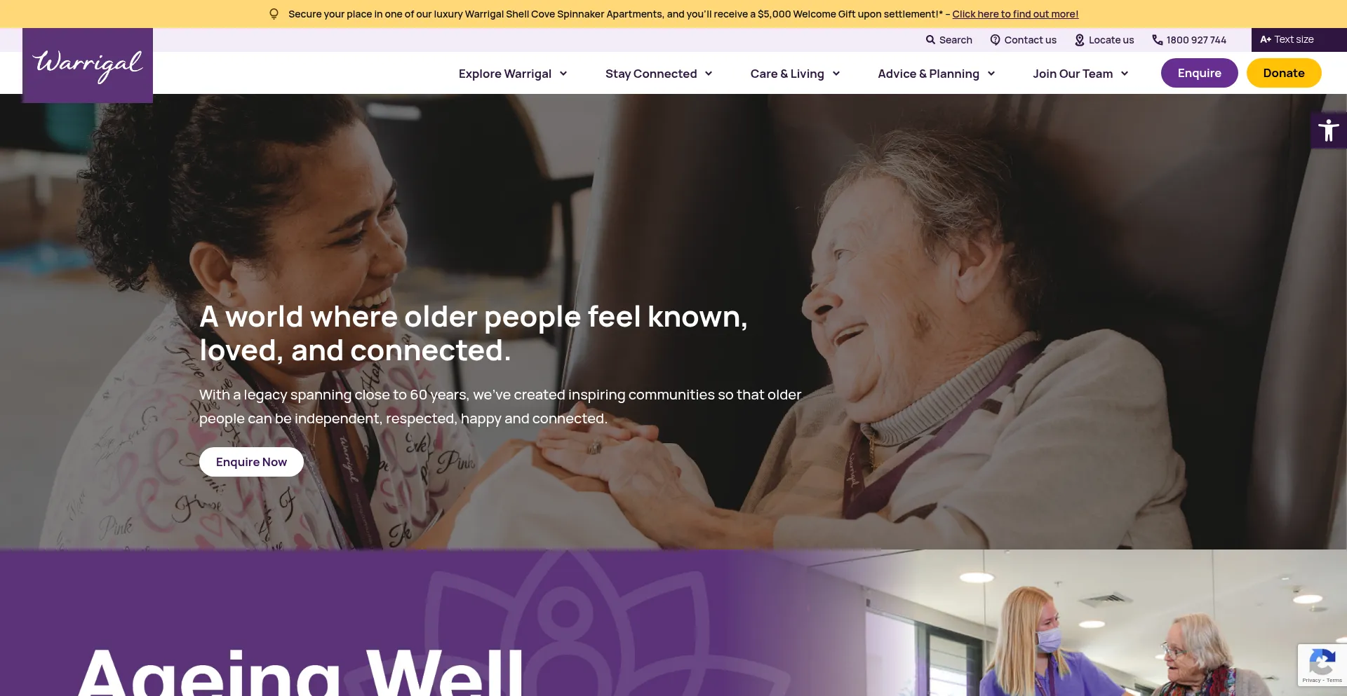 Website screenshot of Warrigal.com.au