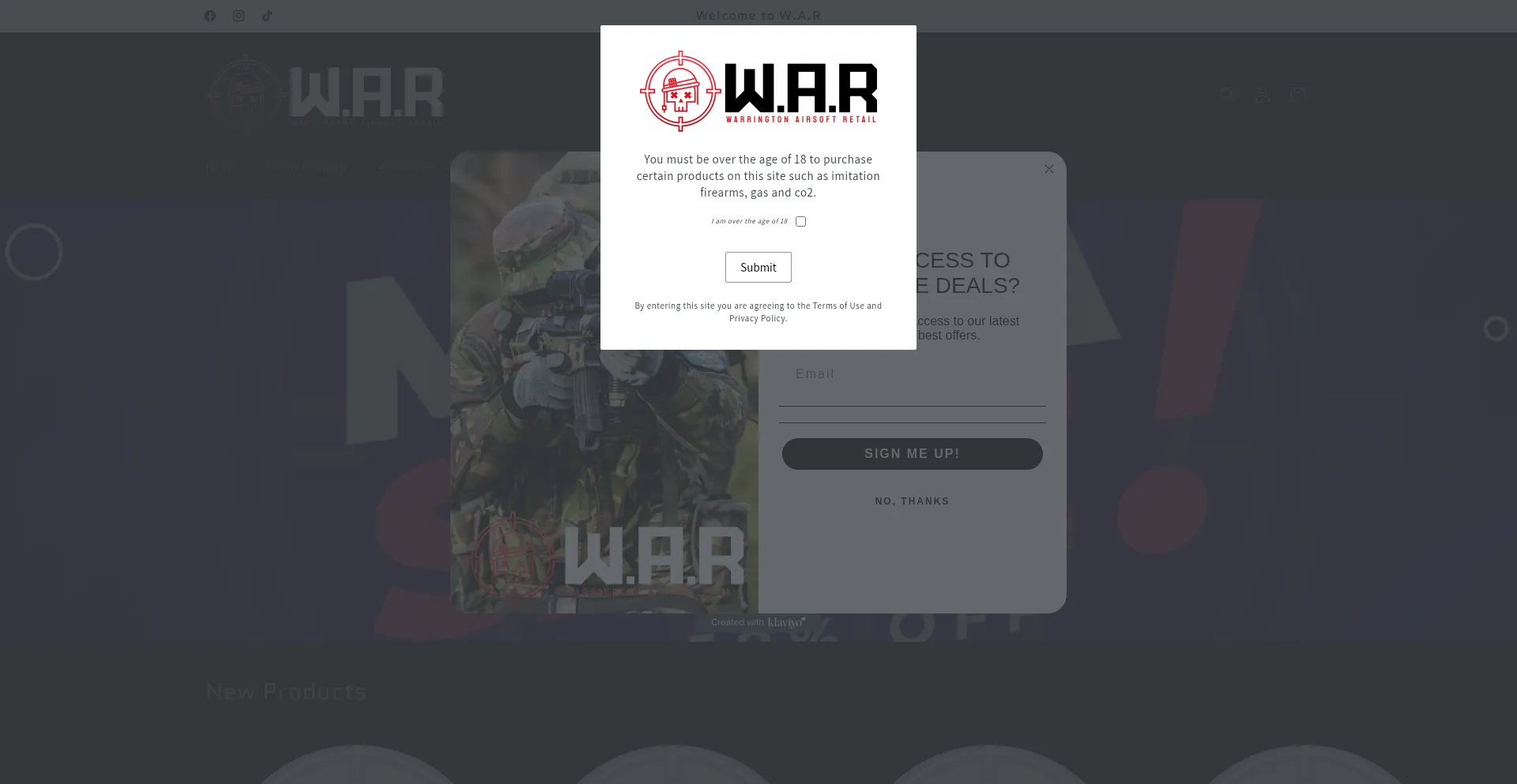 Website screenshot of Warringtonairsoftretail.co.uk