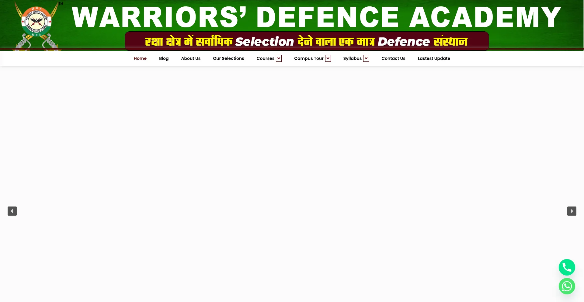 Website screenshot of Warriorsdefenceacademy.com