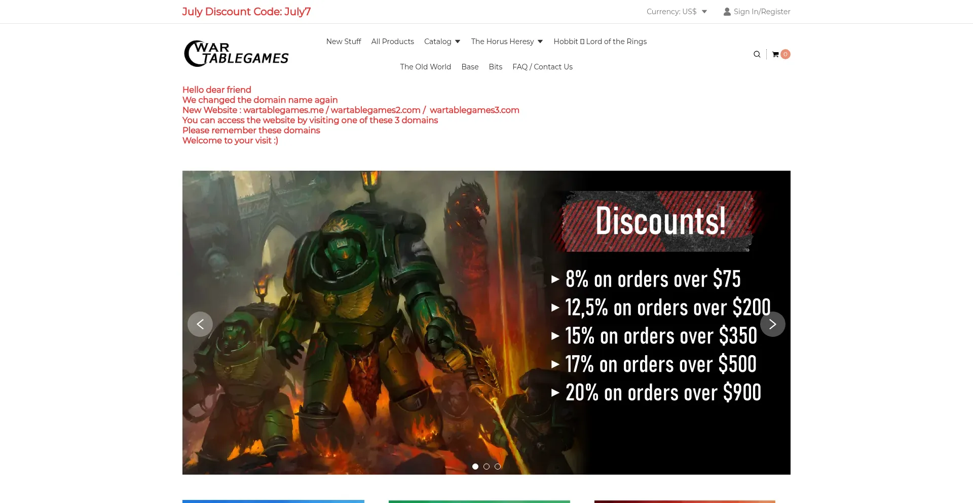 Website screenshot of Wartablegames.me