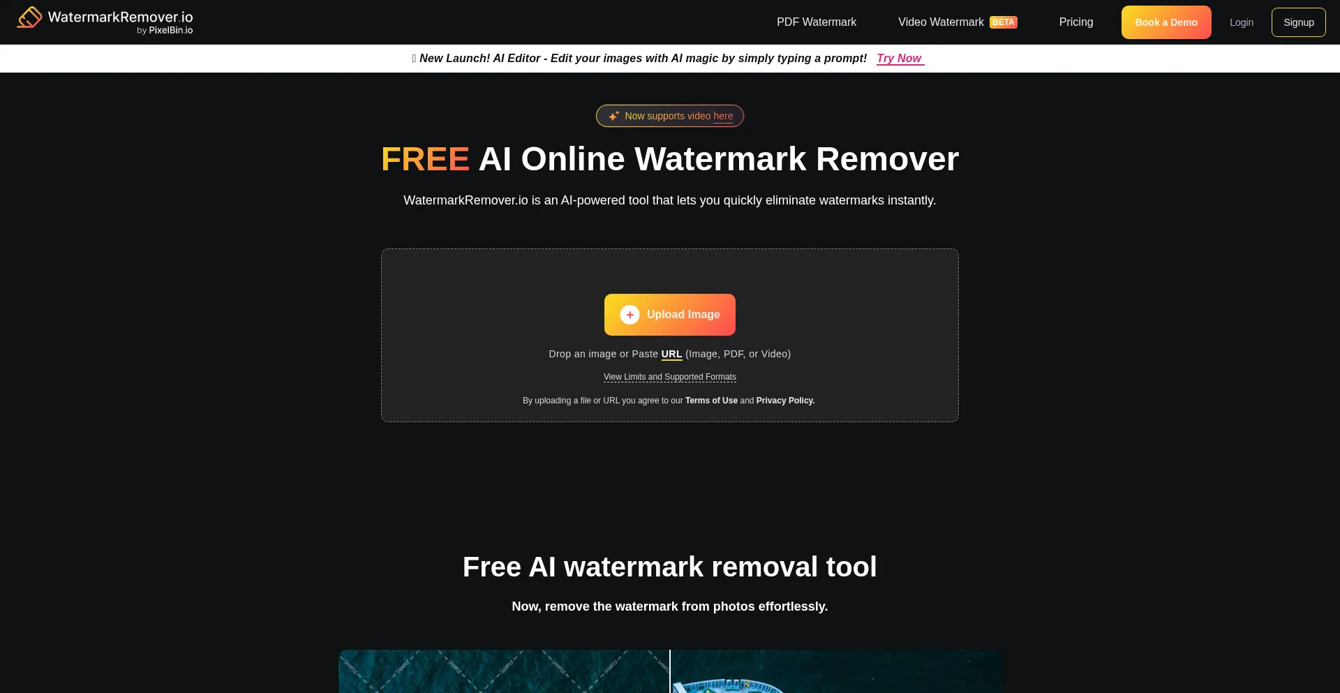Website screenshot of Watermarkremover.io
