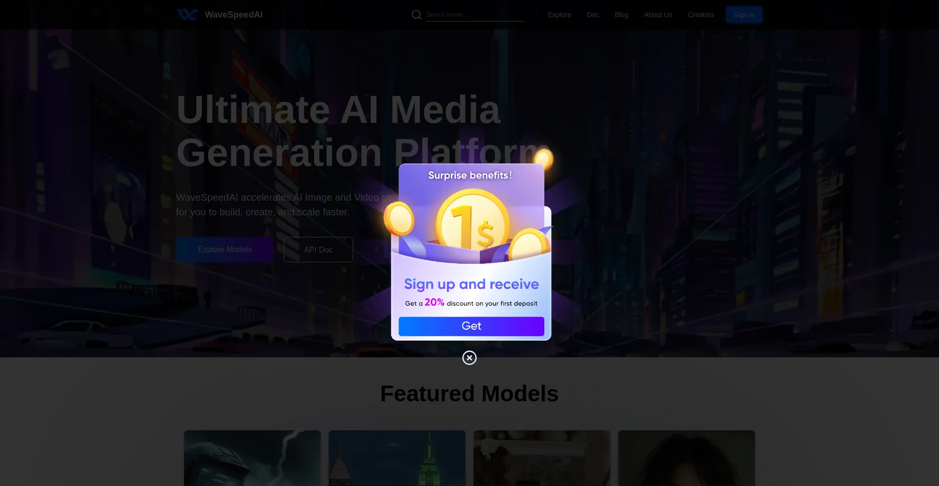 Website screenshot of Wavespeed.ai