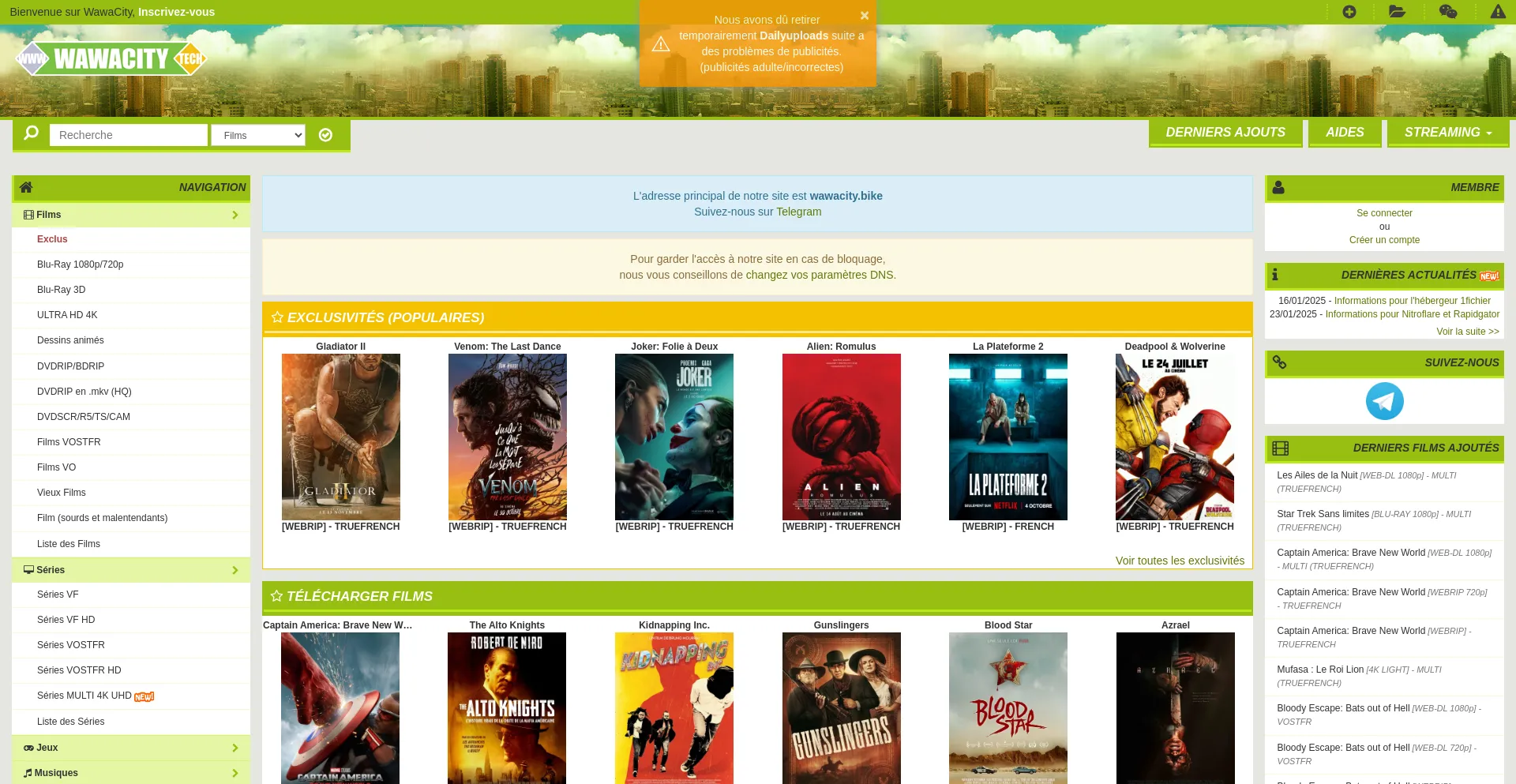 Website screenshot of Wawacity.bike