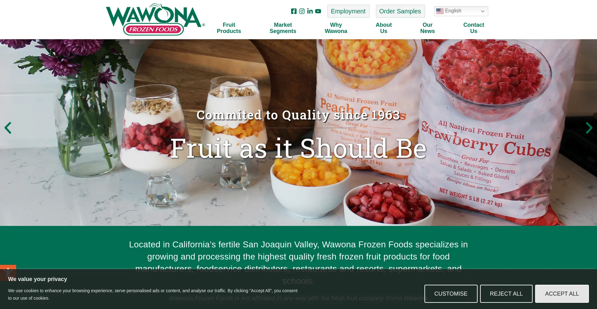 Website screenshot of Wawona.com