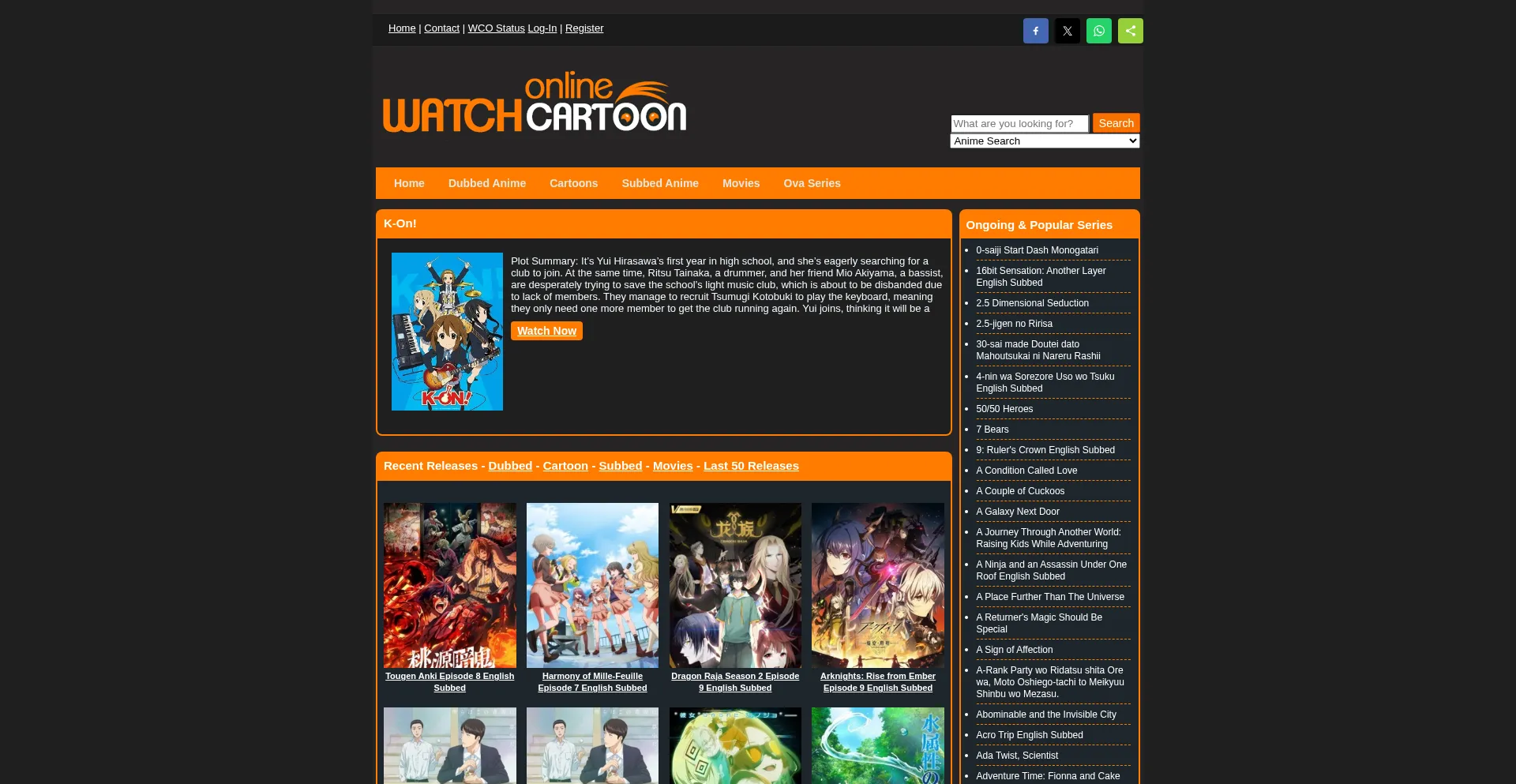 Website screenshot of Wcofun.com
