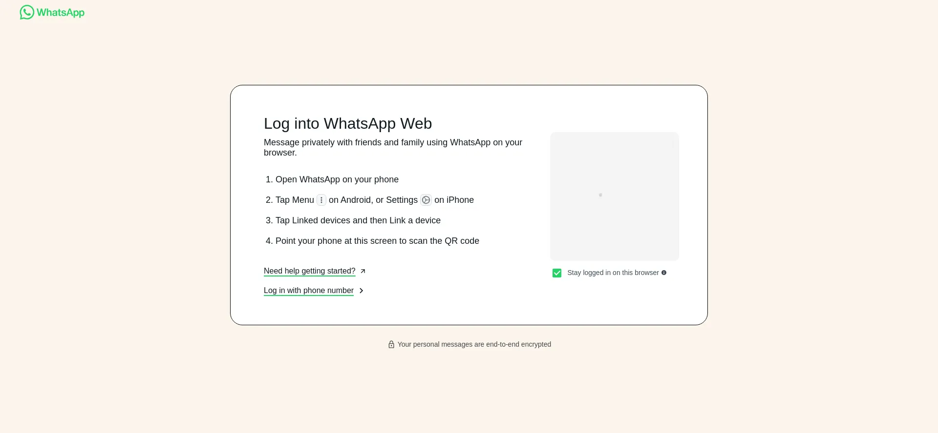 Website screenshot of Web.whatsapp.com
