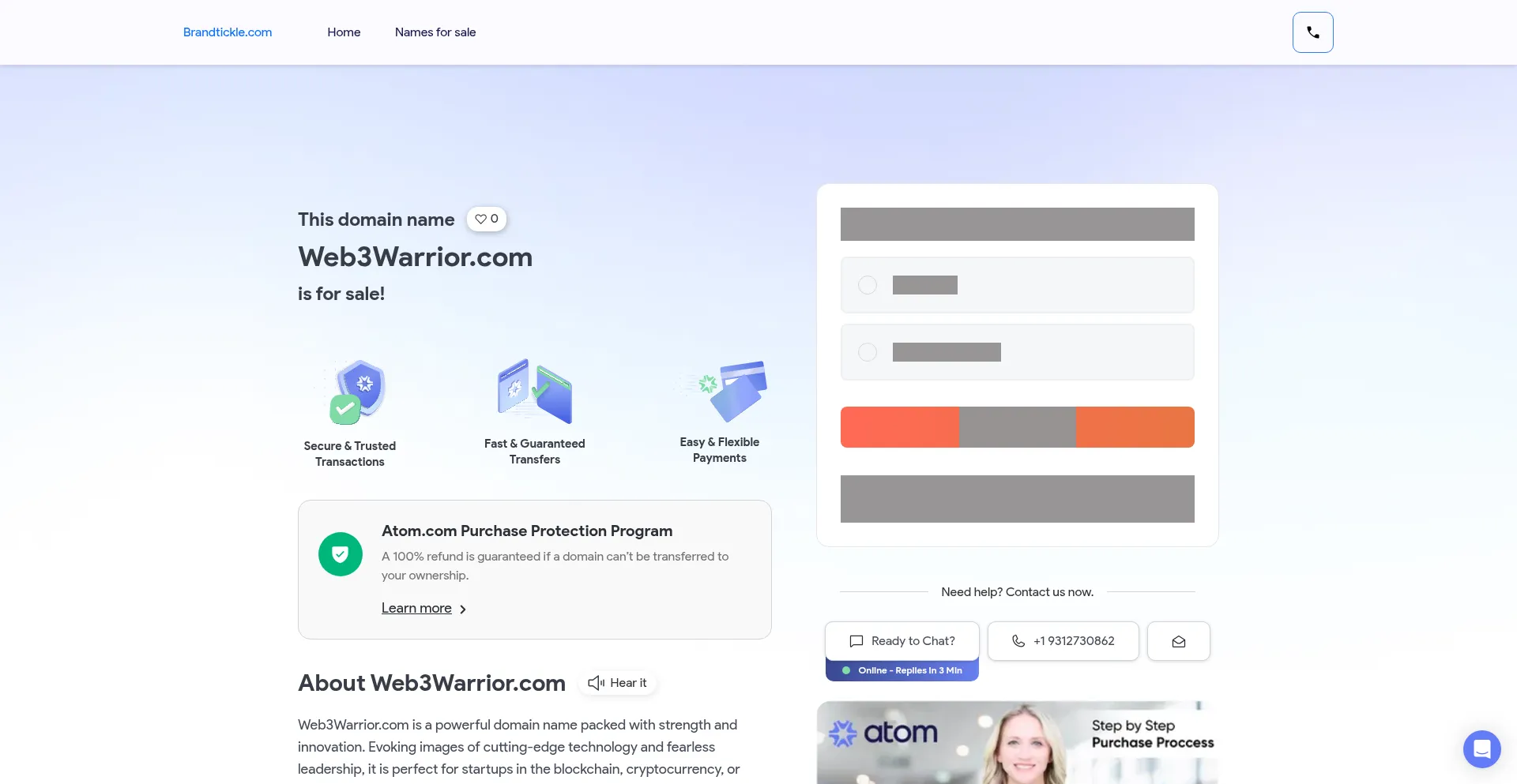 Website screenshot of Web3warrior.com