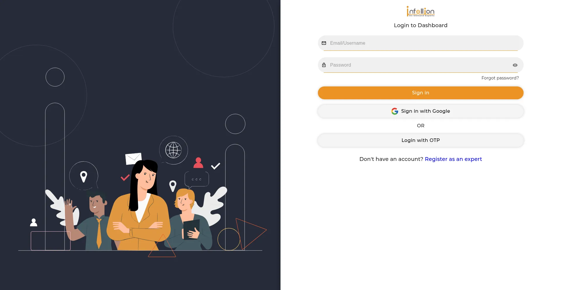 Website screenshot of Webapp.infollion.com