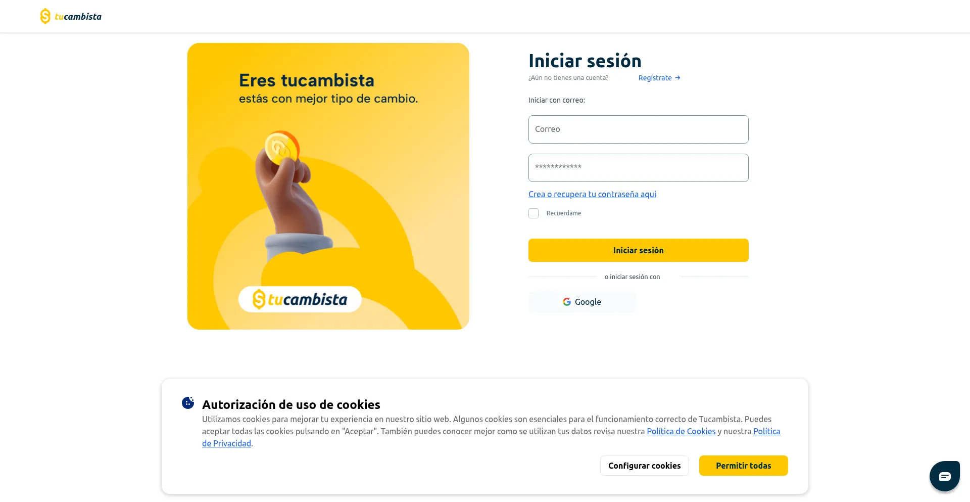 Website screenshot of Webapp.tucambista.pe