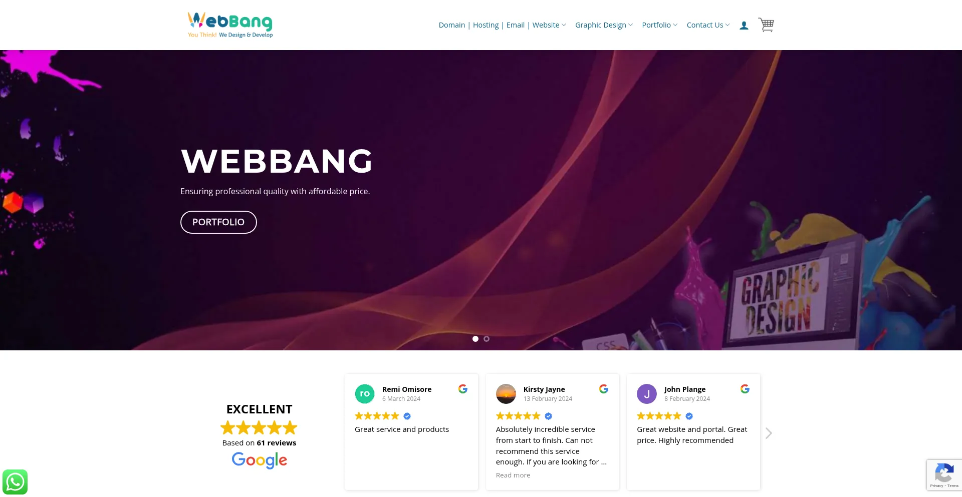 Website screenshot of Webbang.co.uk