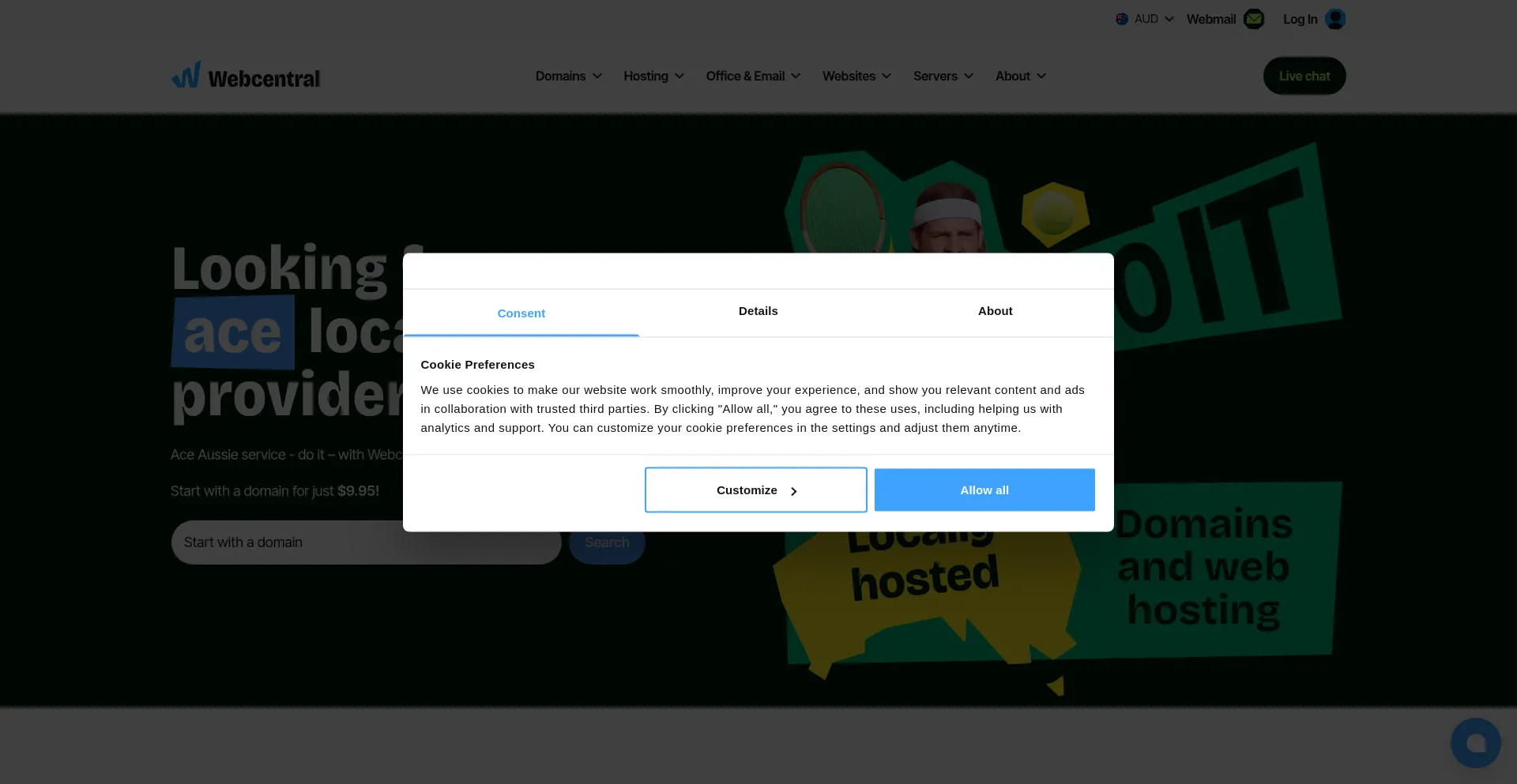 Website screenshot of Webcentral.au