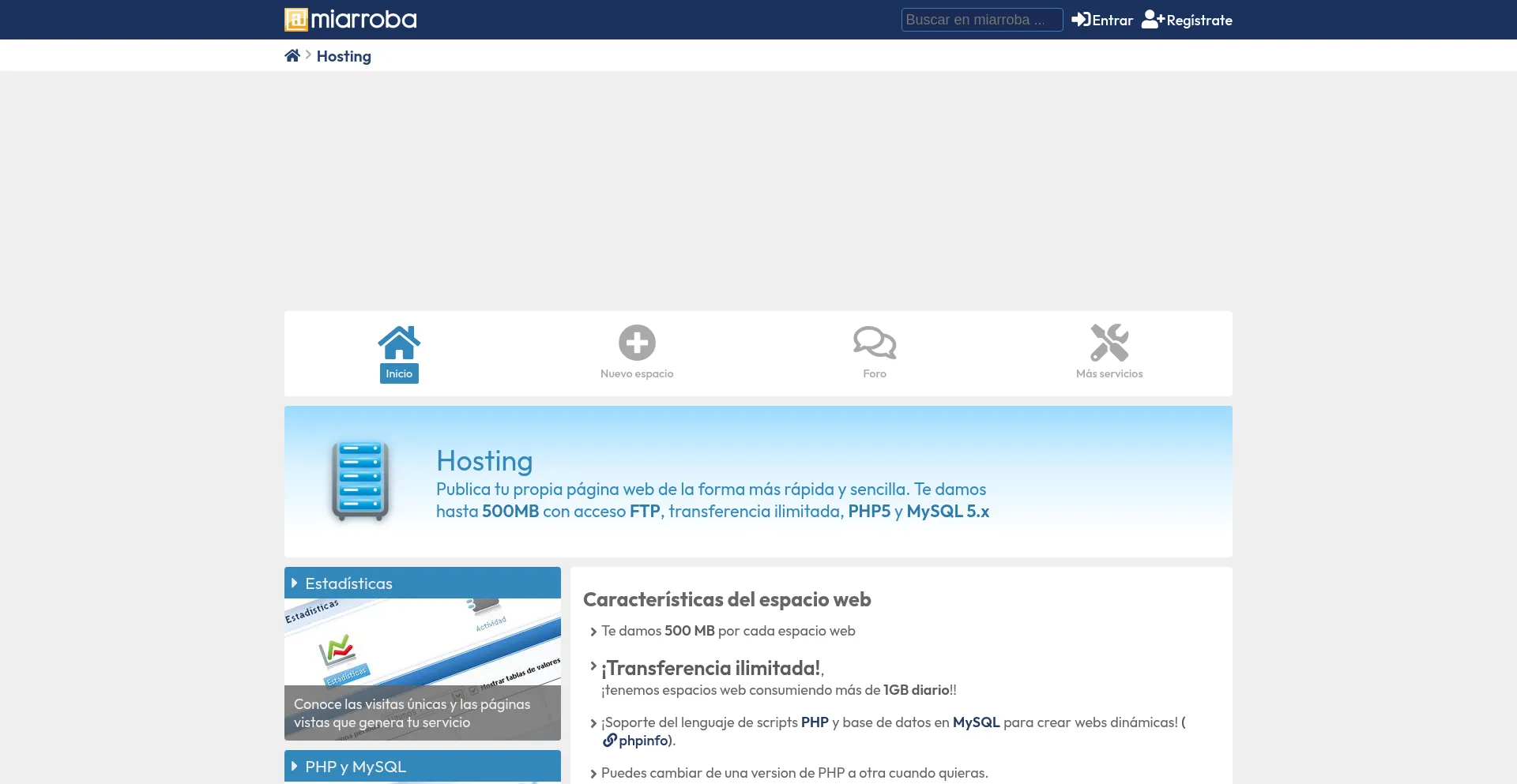 Website screenshot of Webcindario.com