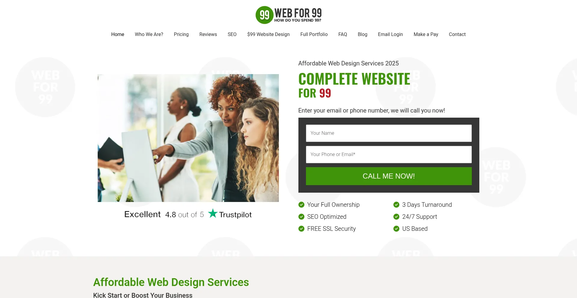 Website screenshot of Webfor99.com