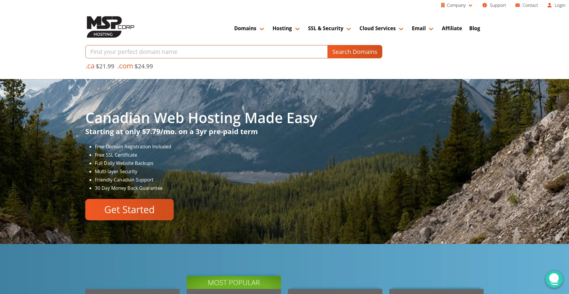 Website screenshot of Webhostingcanada.ca