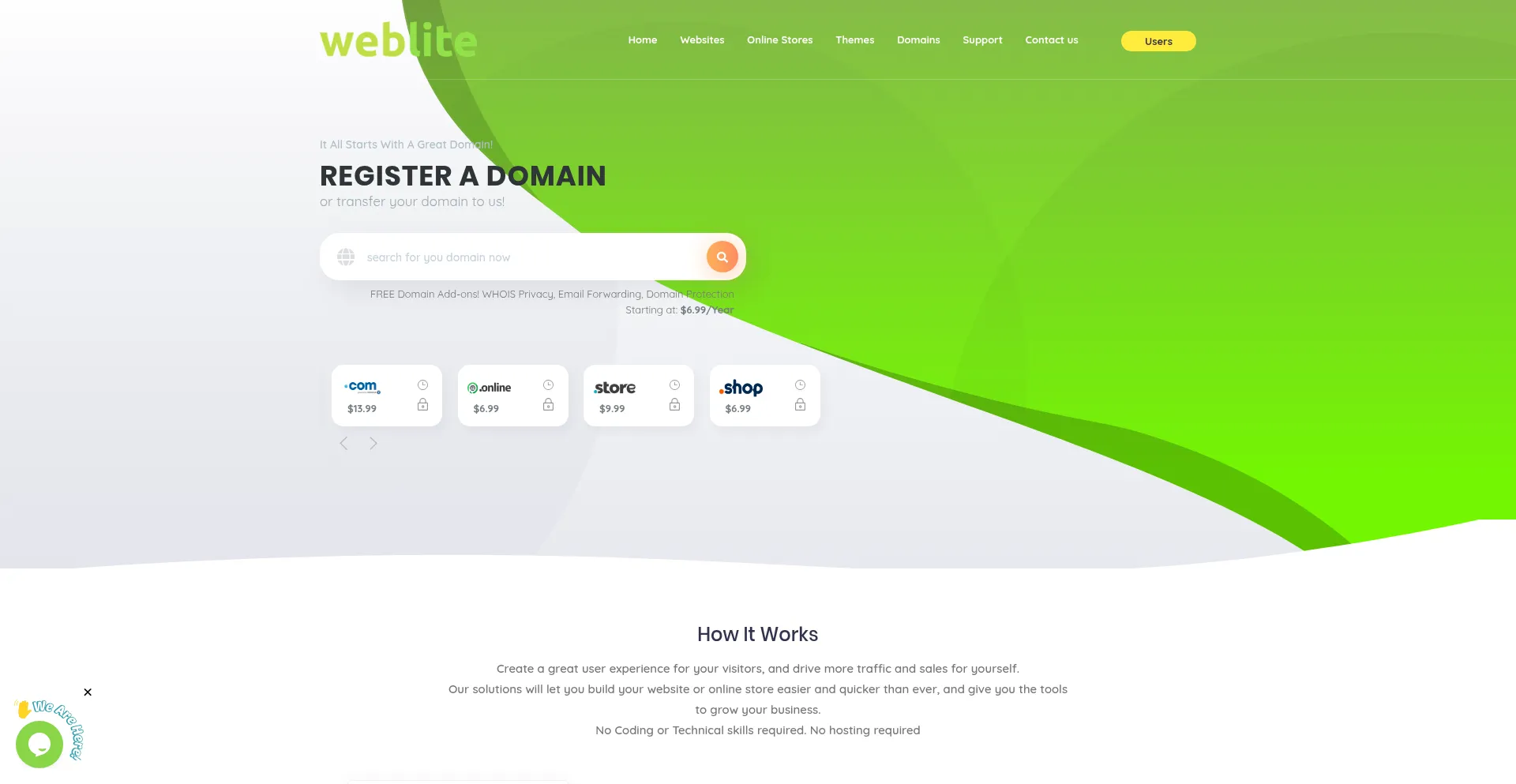 Website screenshot of Weblite.com