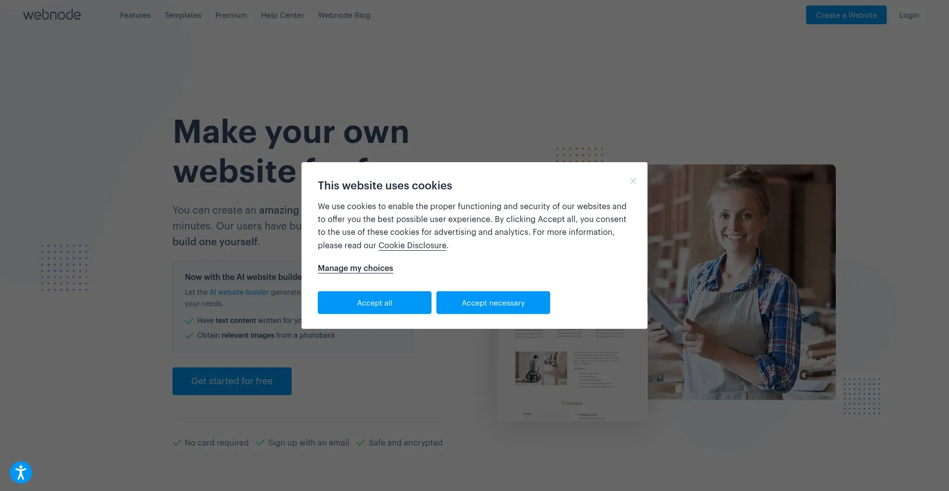 Website screenshot of Webnode.com