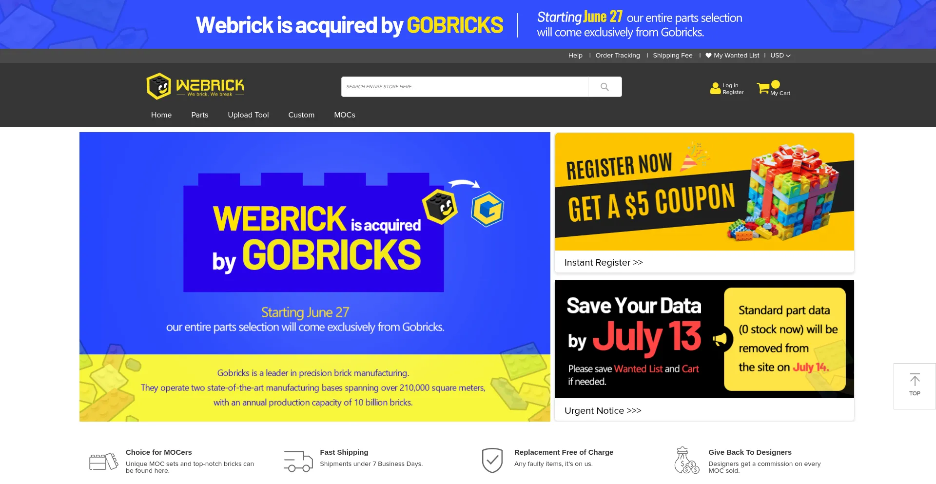 Website screenshot of Webrick.com